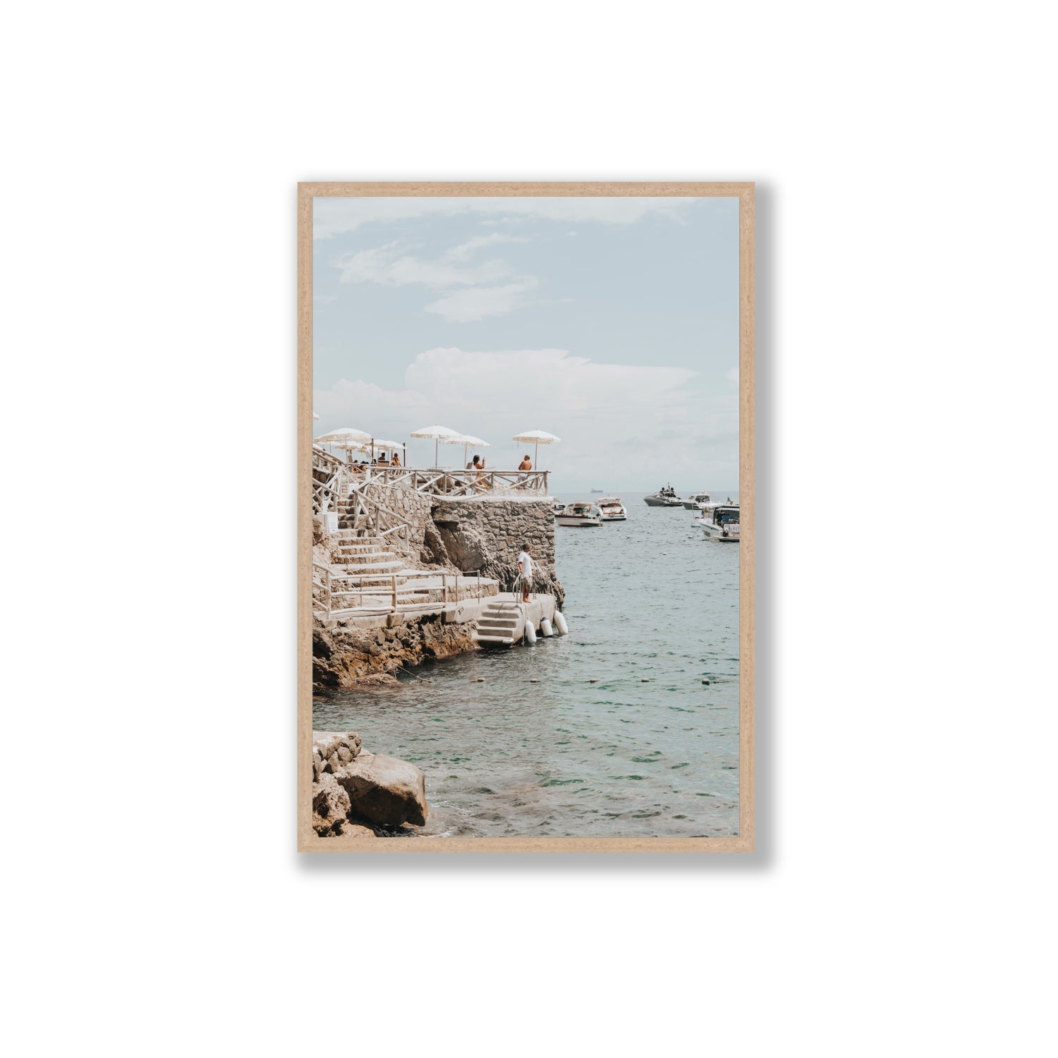 Pier Patrol fine art print, Nerano, Italy, Extra Large, Natural Oak Frame · Full Bleed, Fine Art Print