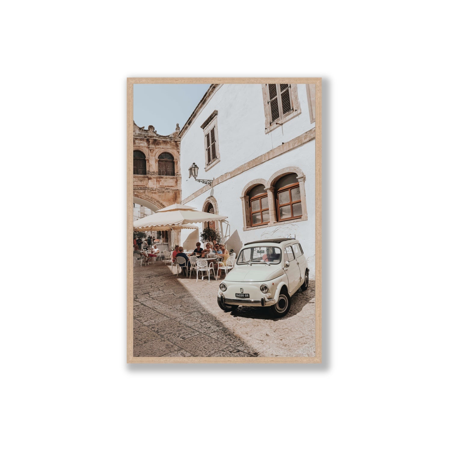 Piazza di Ostuni Puglia Italian wall art Extra Large full-bleed fine art print in natural oak frame