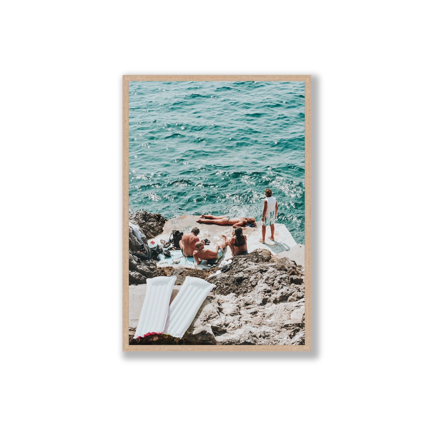 Gli Amici Praiano Amalfi Coast coastal wall art Extra Large full-bleed fine art print in natural oak frame