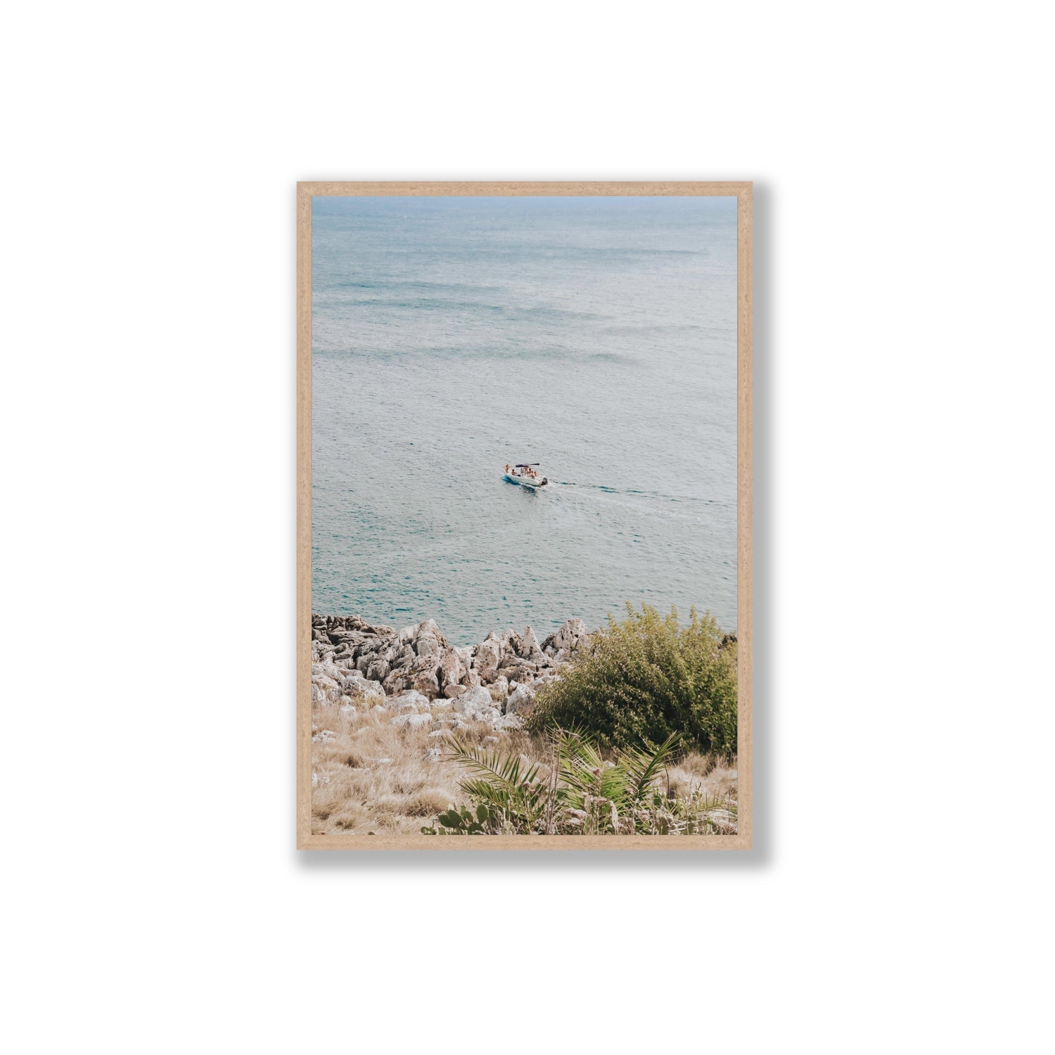 Puglian Departure Puglia coastal Italian wall art Extra Large full-bleed fine art print in natural oak frame