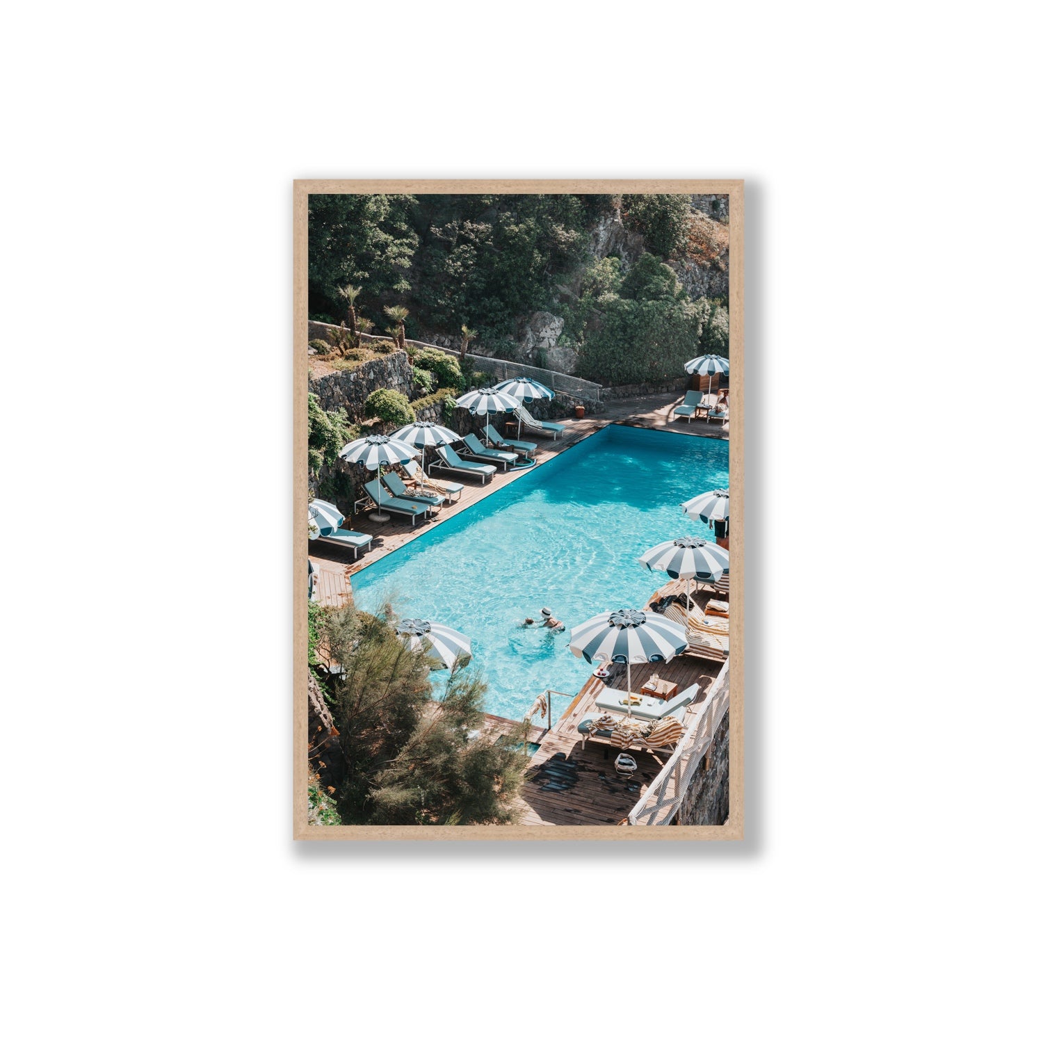 Poolside Paradise fine art print, Ischia, Italy, Extra Large, Natural Oak Frame · Full Bleed, Fine Art Print