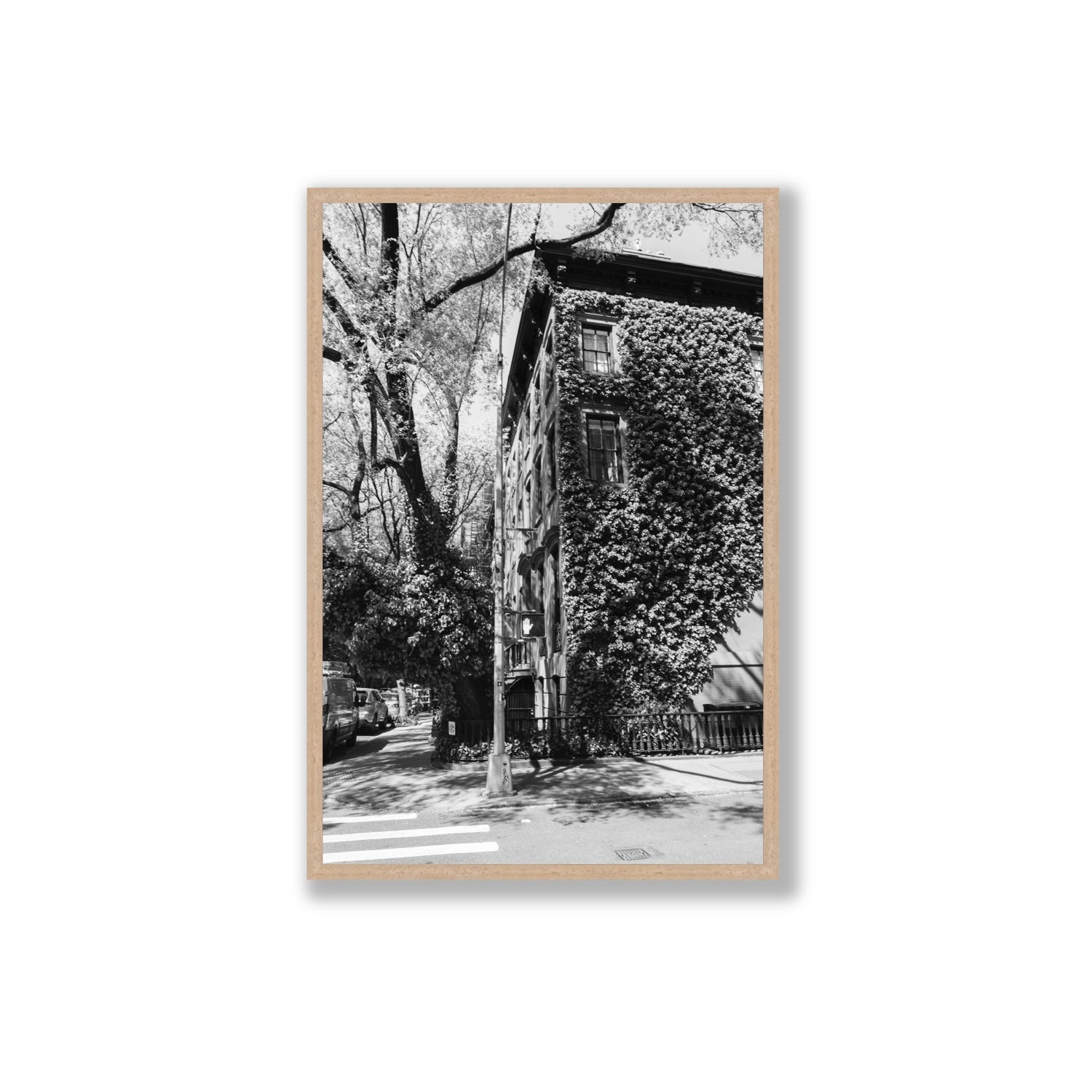 Vertical Garden New York NYC Black & White wall art Extra Large full-bleed fine art print in natural oak frame