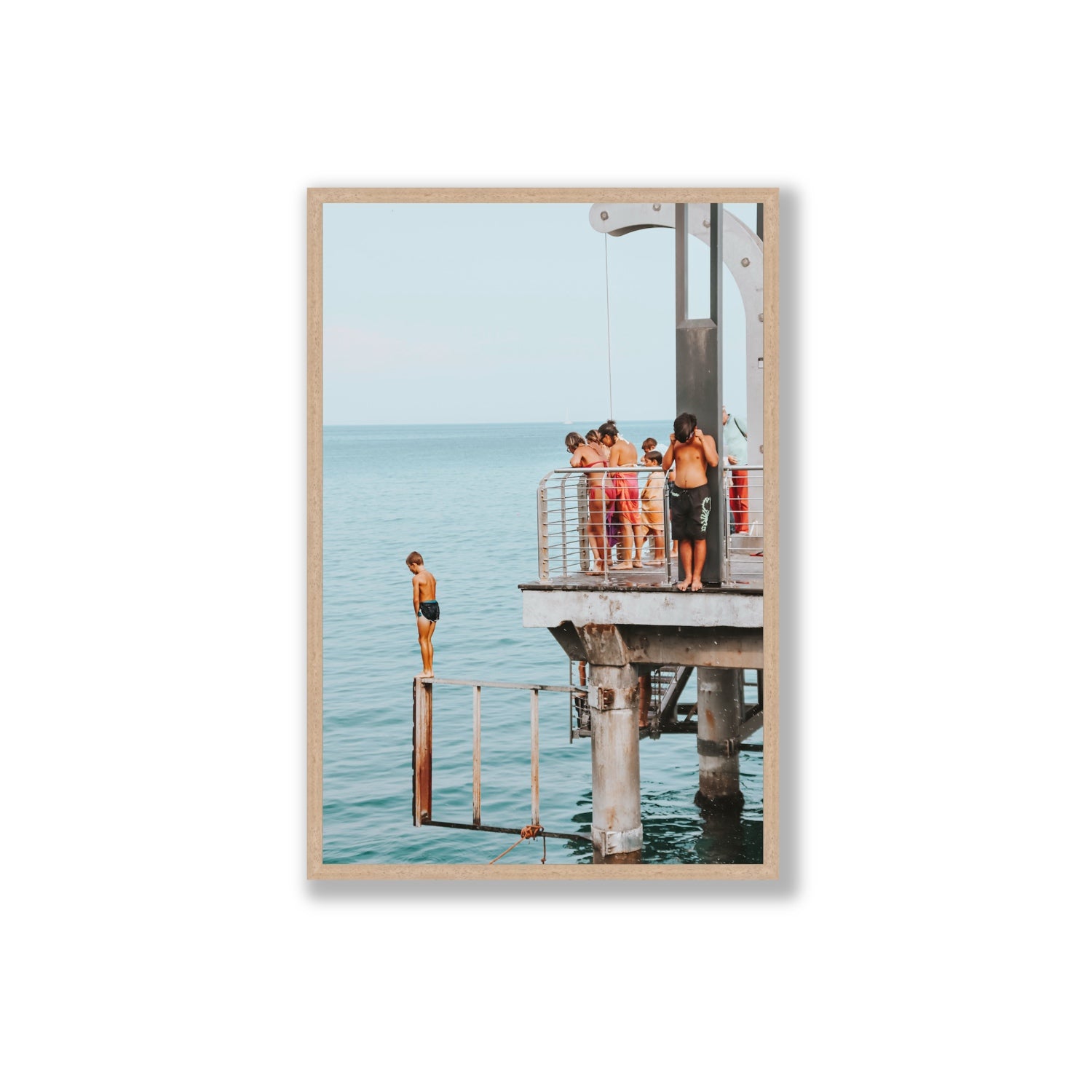 Golden Boy Alassio coastal decor wall art Extra Large full-bleed fine art print in natural oak frame