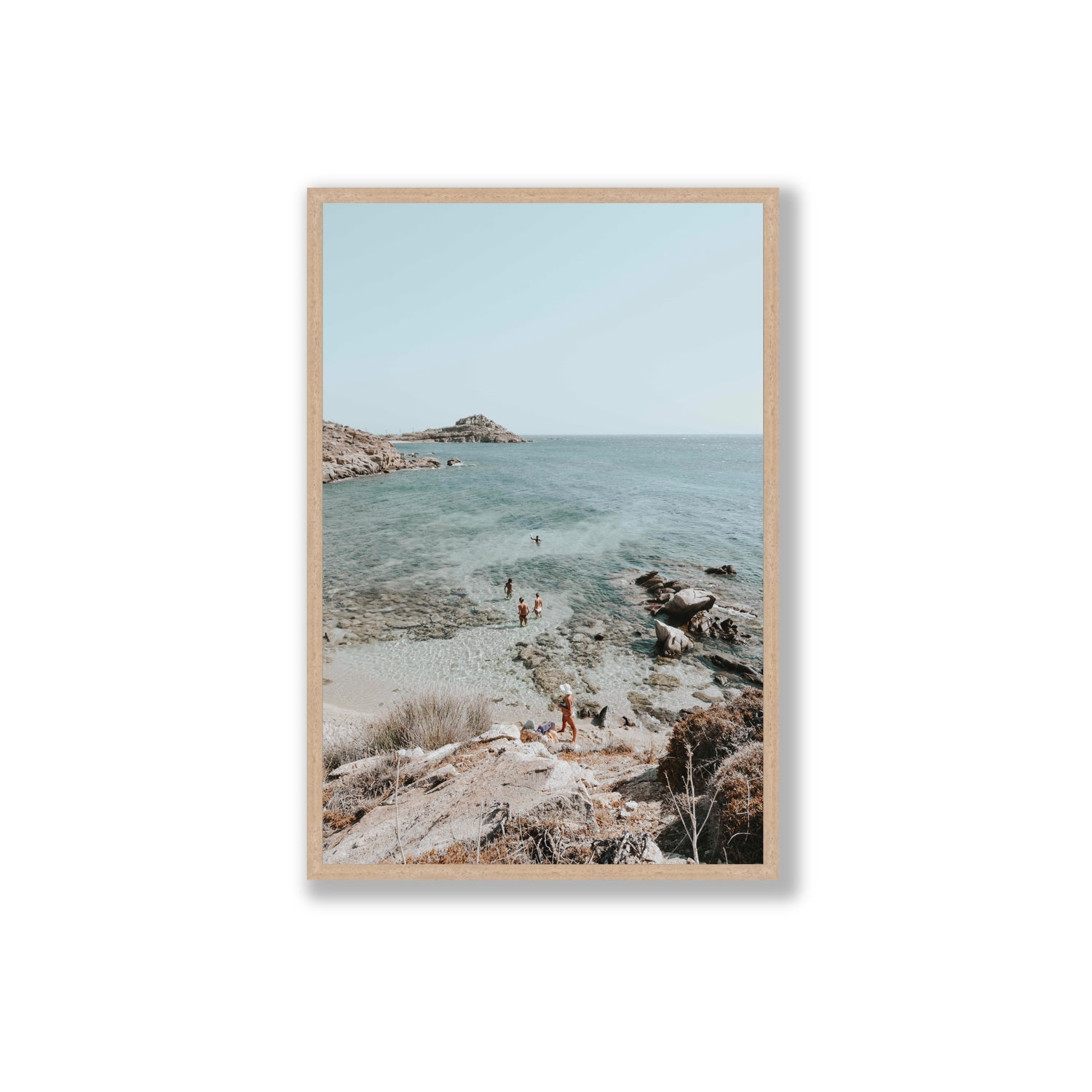 Explorers Mykonos Greek island wall art Extra Large full-bleed fine art print in natural oak frame