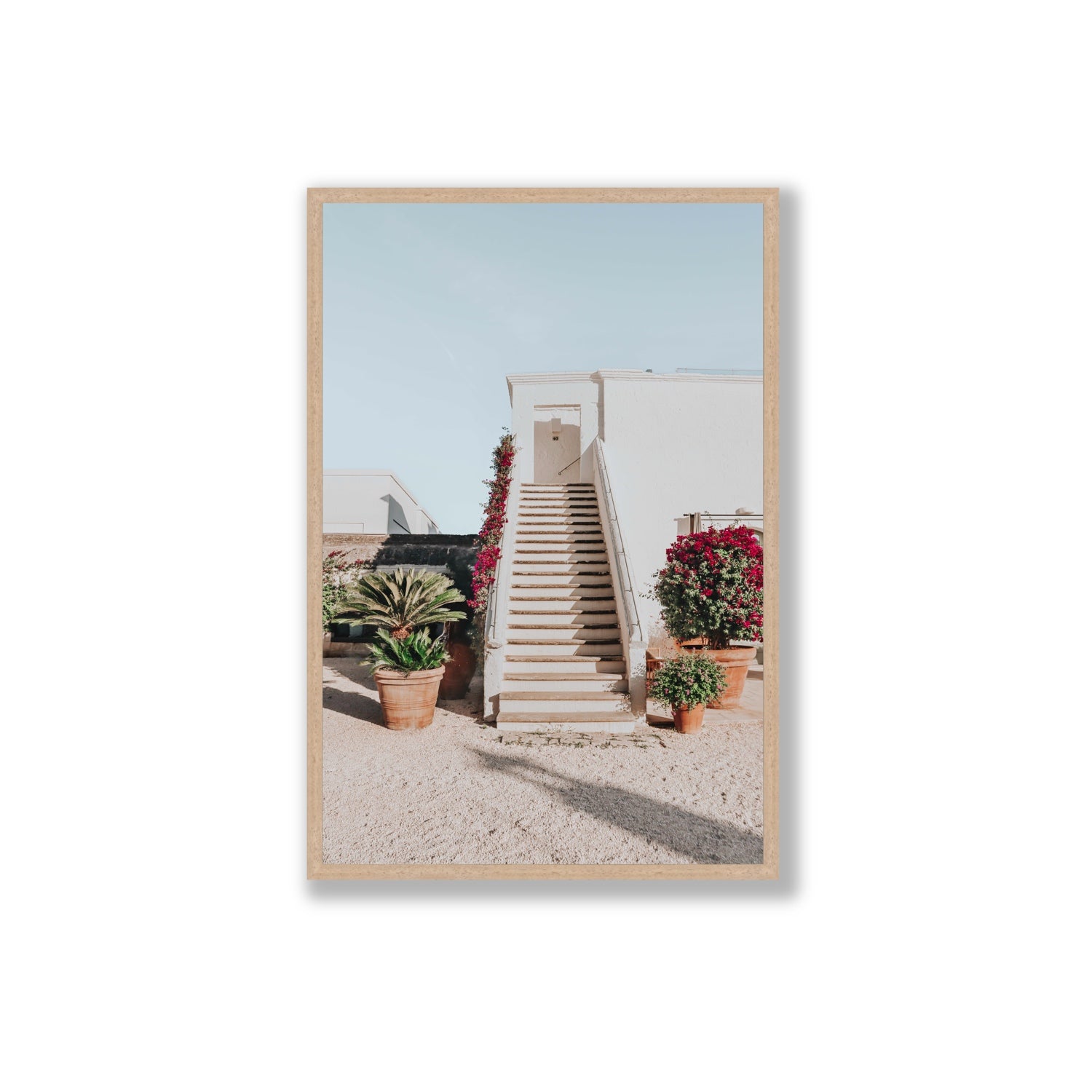 Tranquil Ascent Puglia Italian wall art Extra Large full-bleed fine art print in natural oak frame