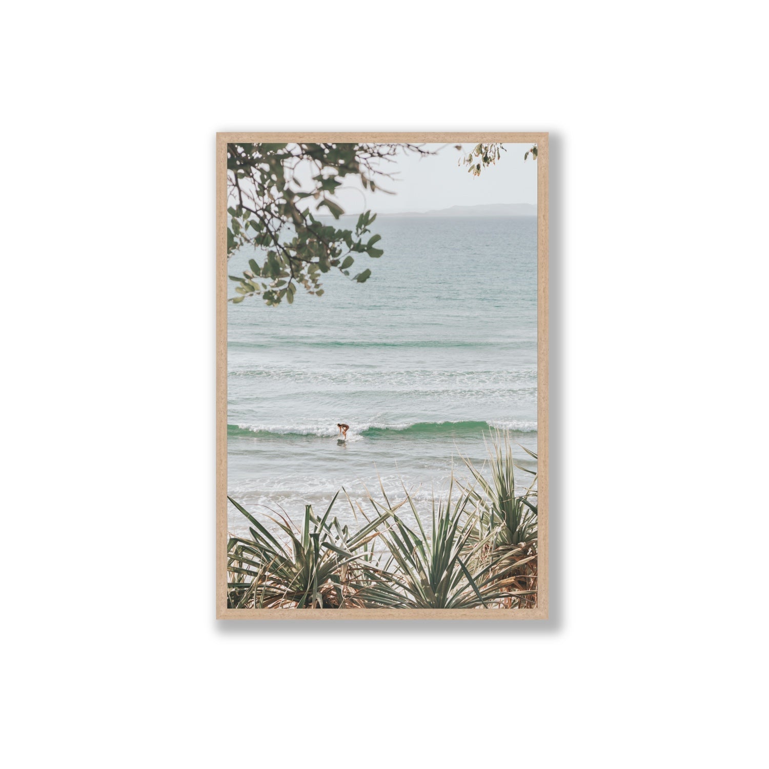 Dream Boat fine art print, Noosa, Australia, coastal scenes artwork, Extra Large, Natural Oak Frame · Full Bleed, Fine Art Print