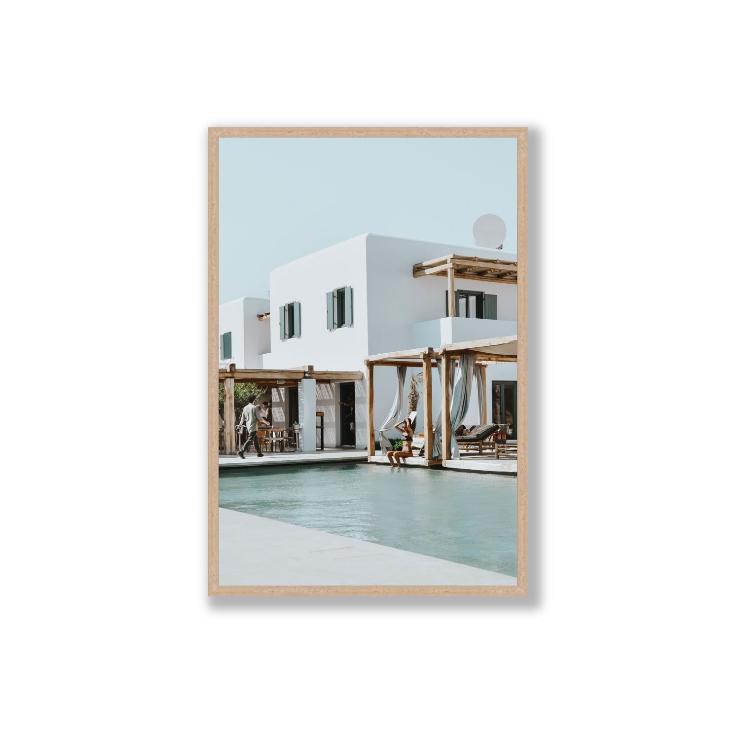 Aphrodite Mykonos Greek island wall art Extra Large full-bleed fine art print in natural oak frame