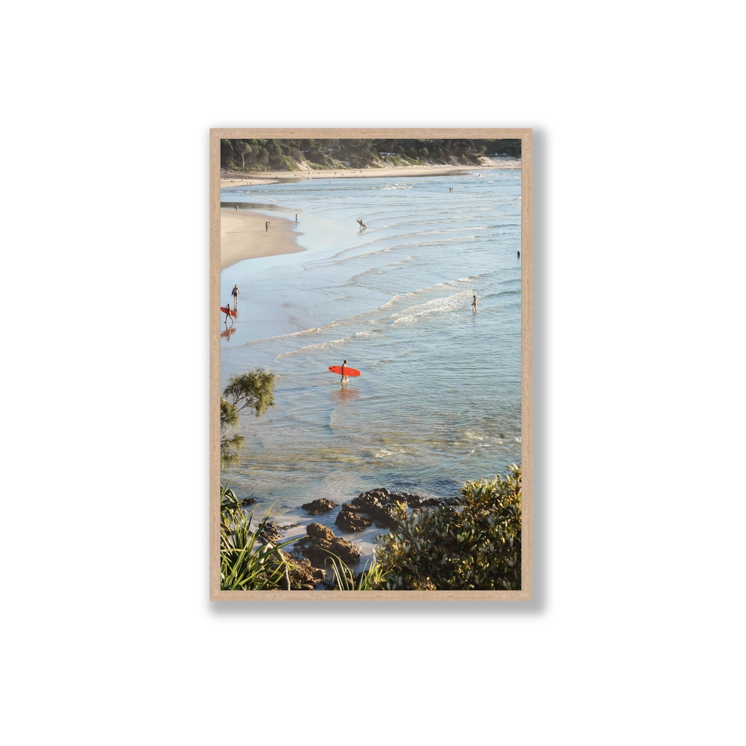 Seclusion Byron Bay Surf coastal wall art Extra Large full-bleed fine art print in natural oak frame