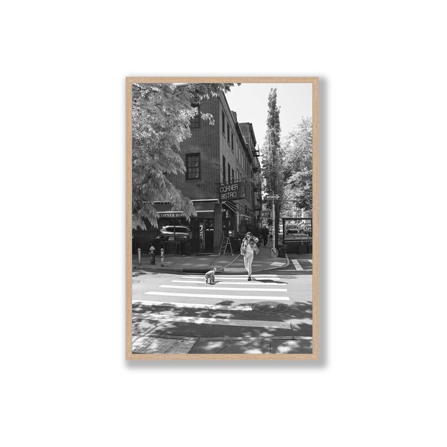 Sunlit Stroll New York NYC Black & White wall art Extra Large full-bleed fine art print in natural oak frame