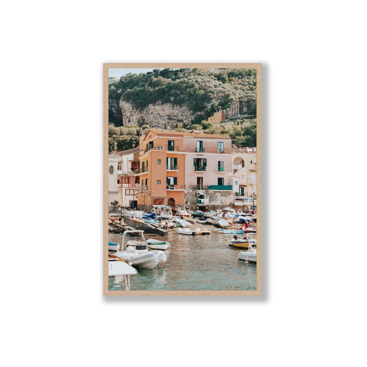 Boatyard Bliss fine art print, Sorrento, Italy, Extra Large, Natural Oak Frame · Full Bleed, Fine Art Print