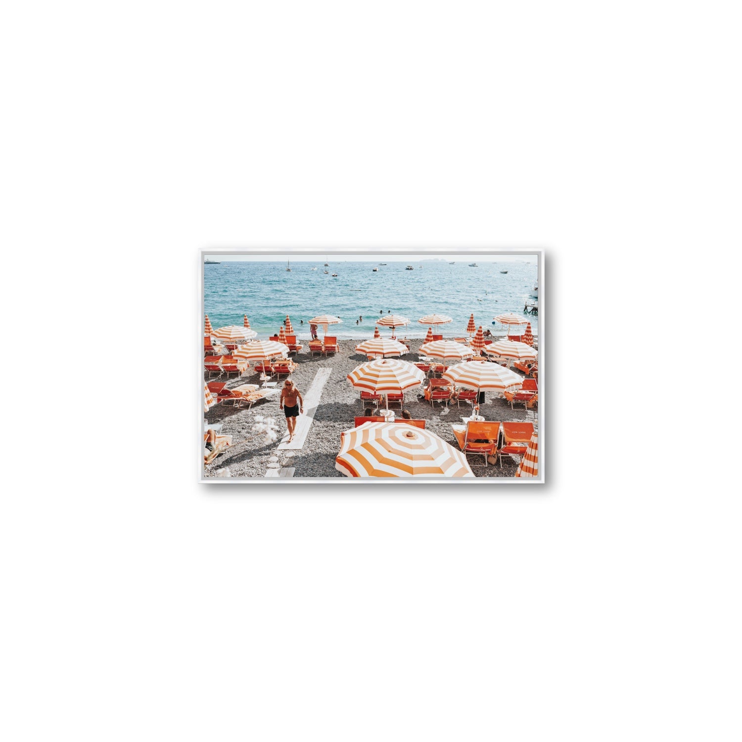 Shoreline Strut Positano wall art Medium fine art canvas in white float frame