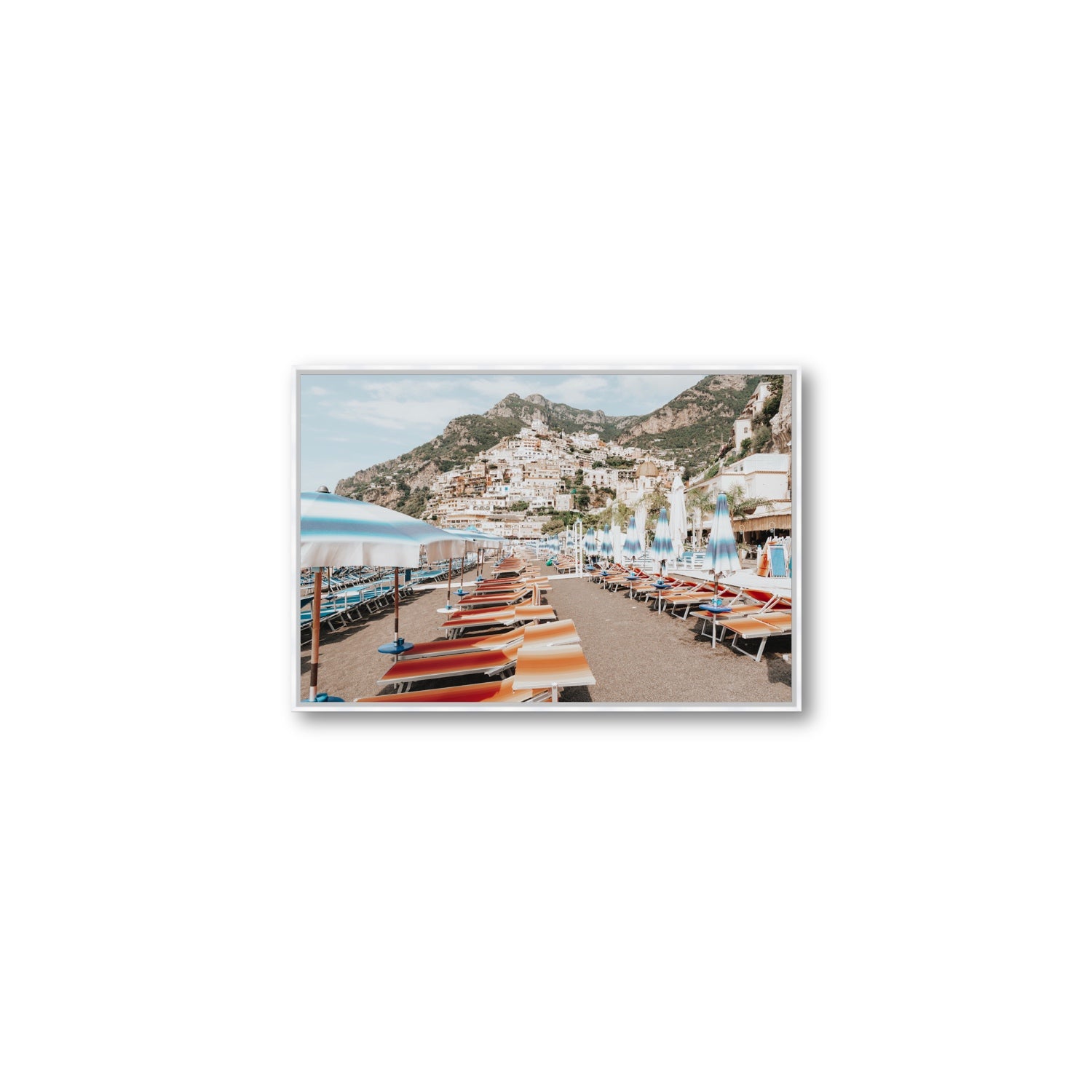 Spiaggia Grande fine art print, Positano, Italy, Medium, White Float Frame, Fine Art Canvas