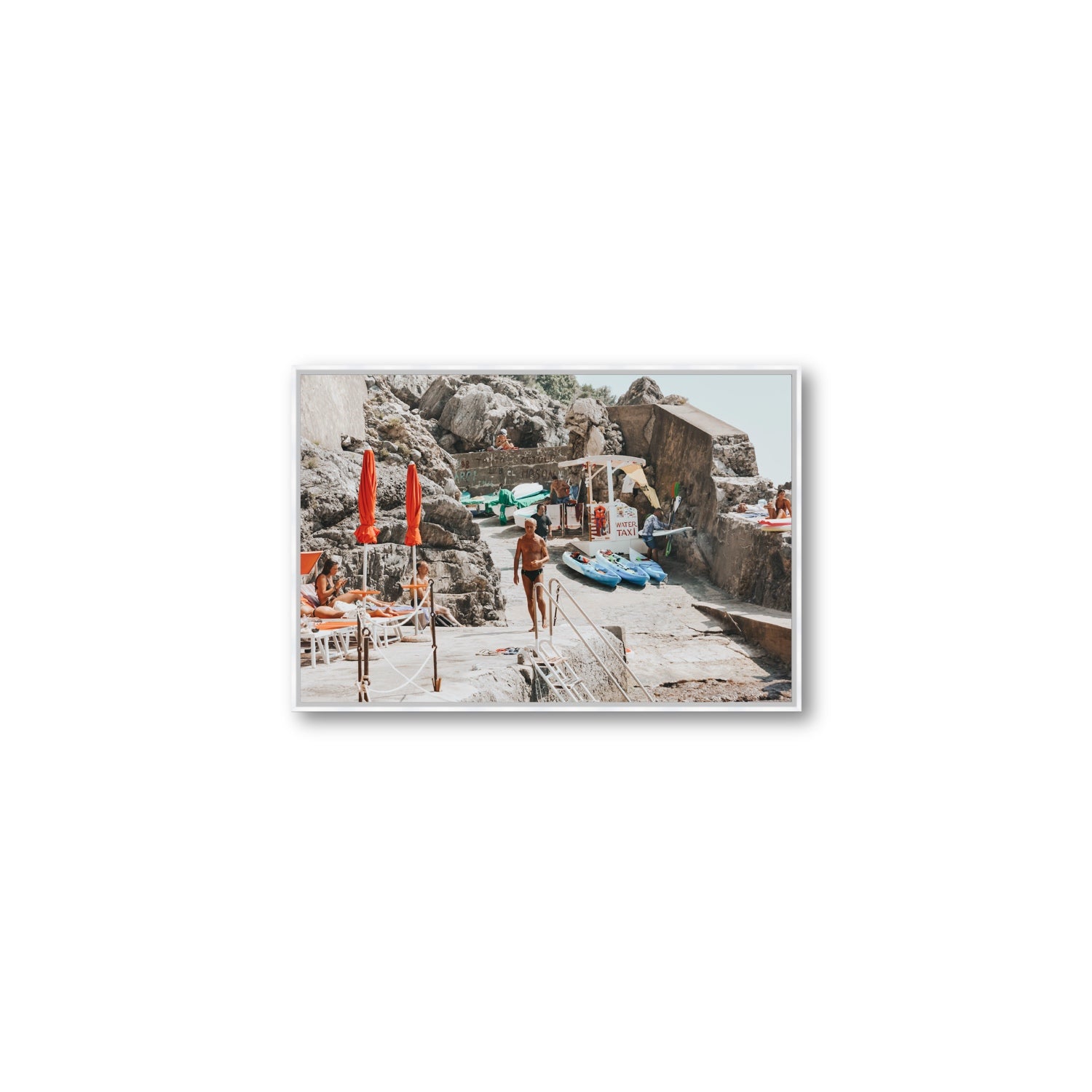The Local Praiano Amalfi Coast Mediterranean wall art Medium fine art canvas in white float frame