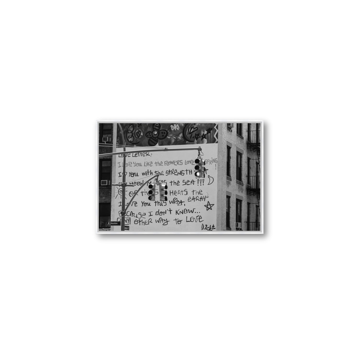 Love Letter New York NYC Black & White wall art Medium fine art canvas in white float frame