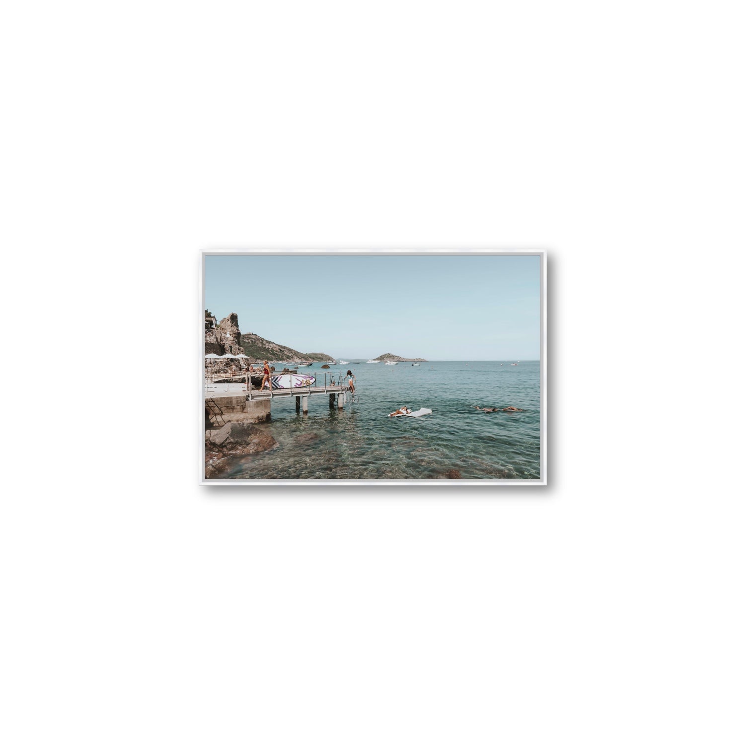 Retro Glamour Tuscany coastal Italian wall art Medium fine art canvas in white float frame