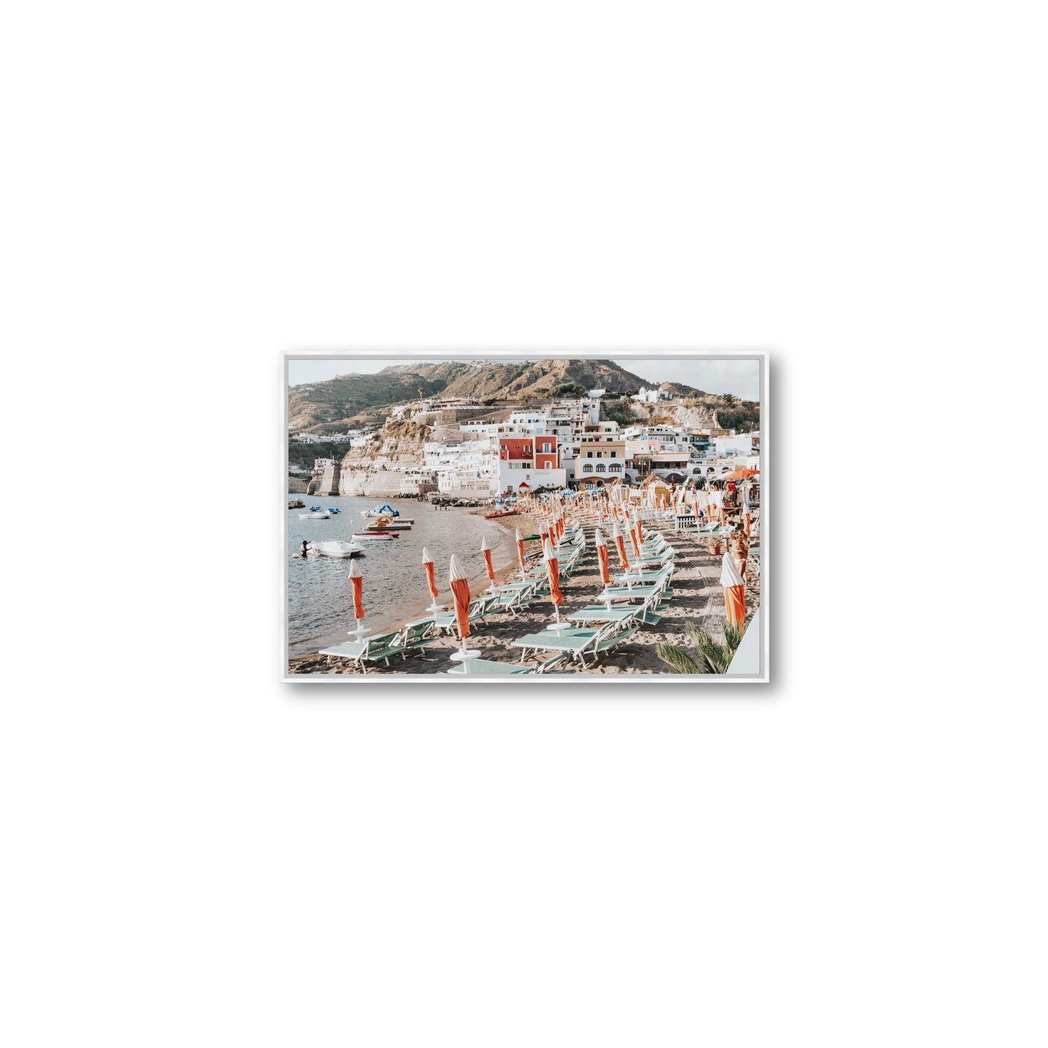 Sole Estivo Ischia Italian coastal wall art Medium fine art canvas in white float frame
