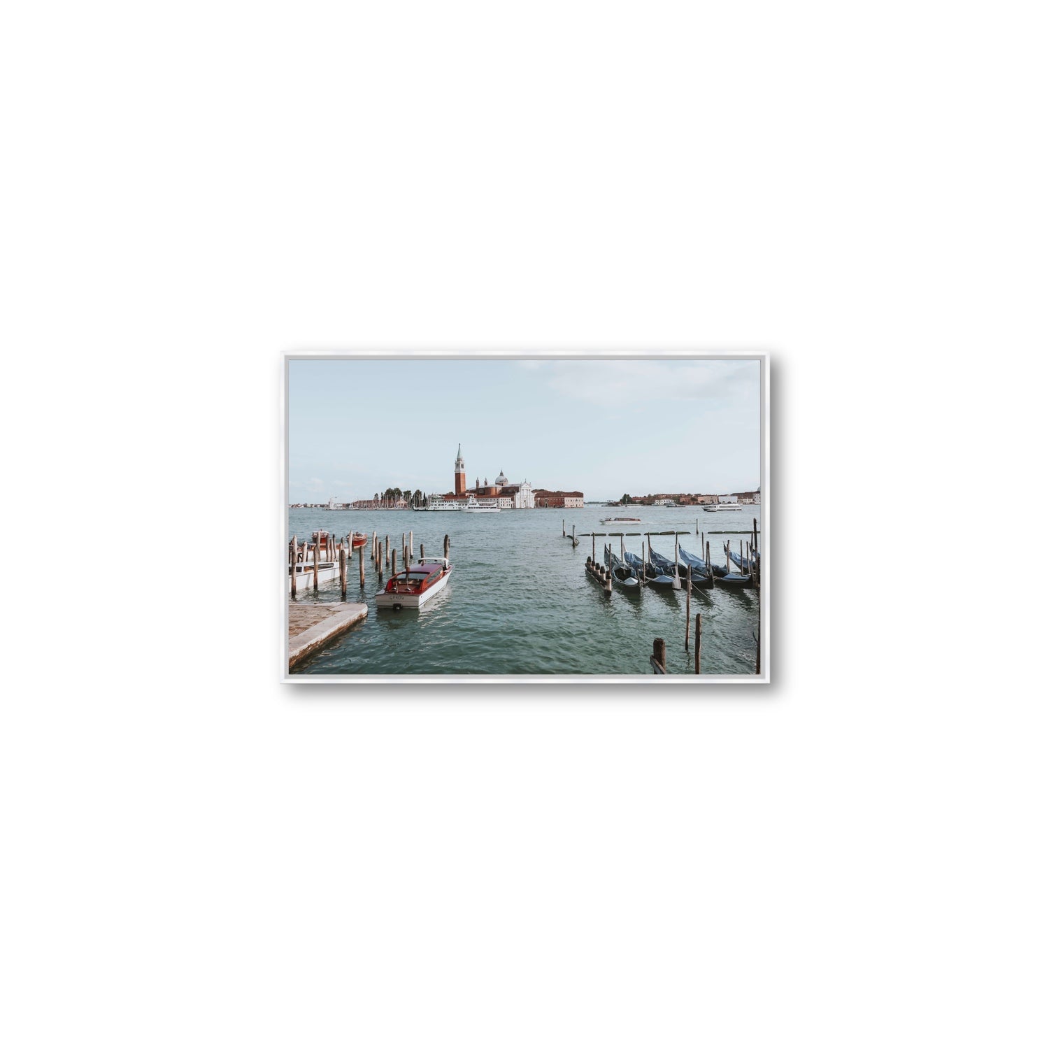 Venetian Waterscape Venice Italian art print Medium fine art canvas in white float frame