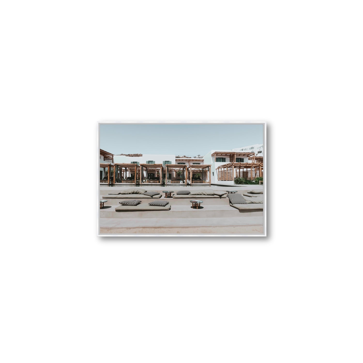 Platis Gialos fine art print, Mykonos, Greece, Medium, White Float Frame, Fine Art Canvas