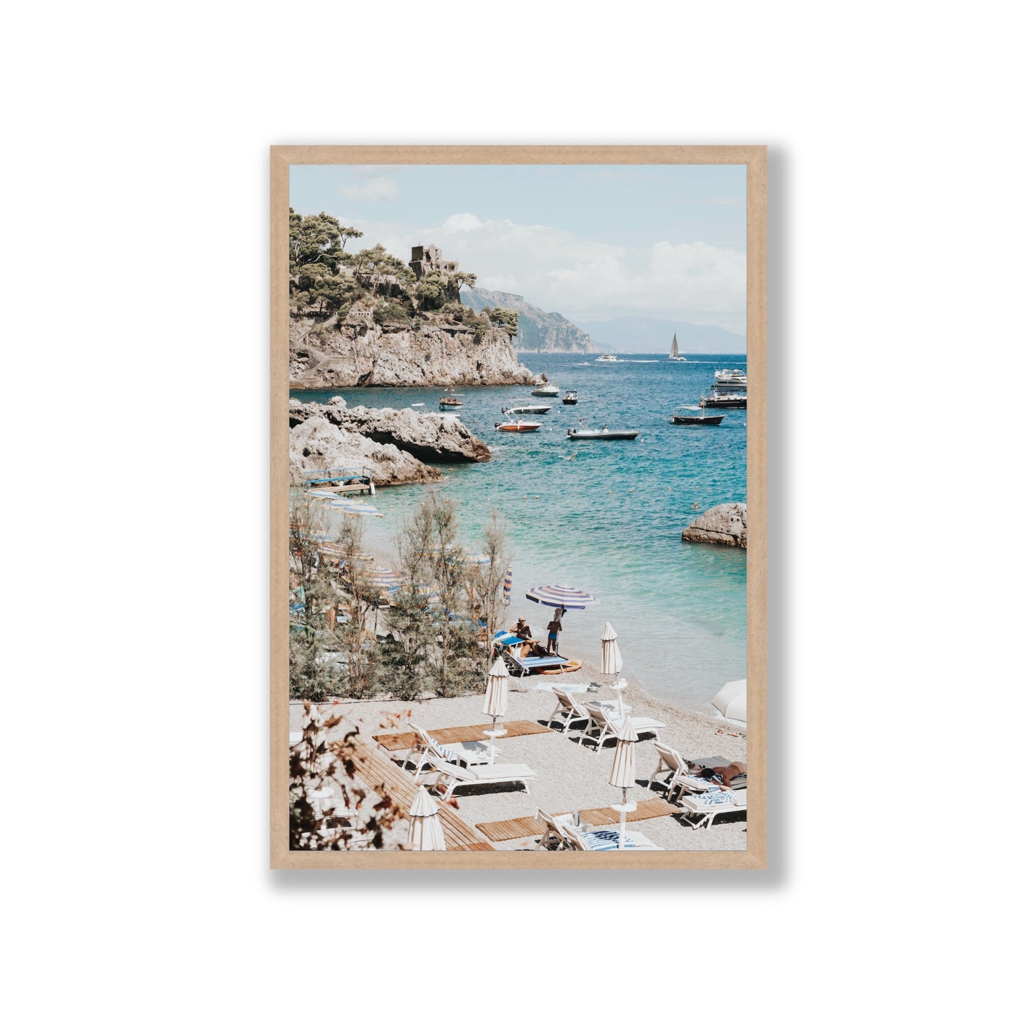 Sizzling Summer Days Amalfi coastal wall art Giant full-bleed fine art print in natural oak frame