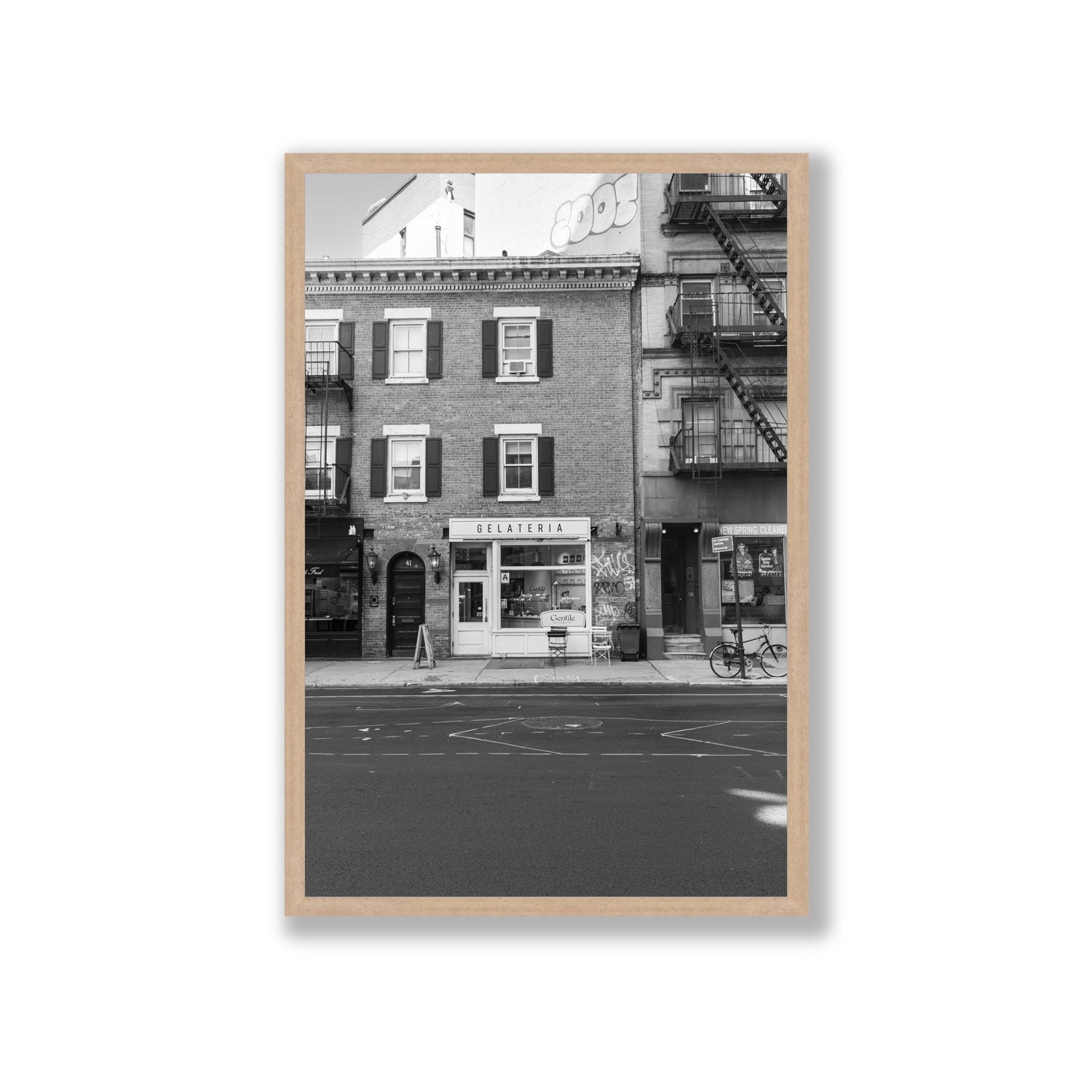 Gelateria New York NYC Black & White wall art Giant full-bleed fine art print in natural oak frame