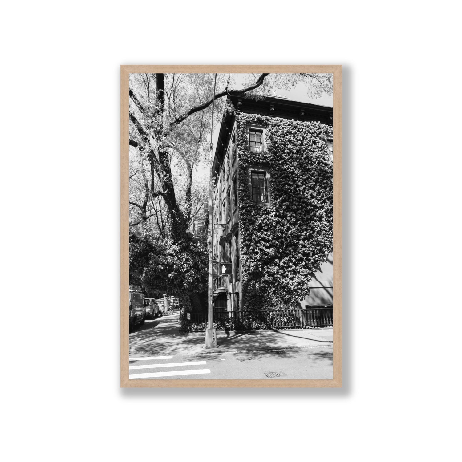 Vertical Garden New York NYC Black & White wall art Giant full-bleed fine art print in natural oak frame