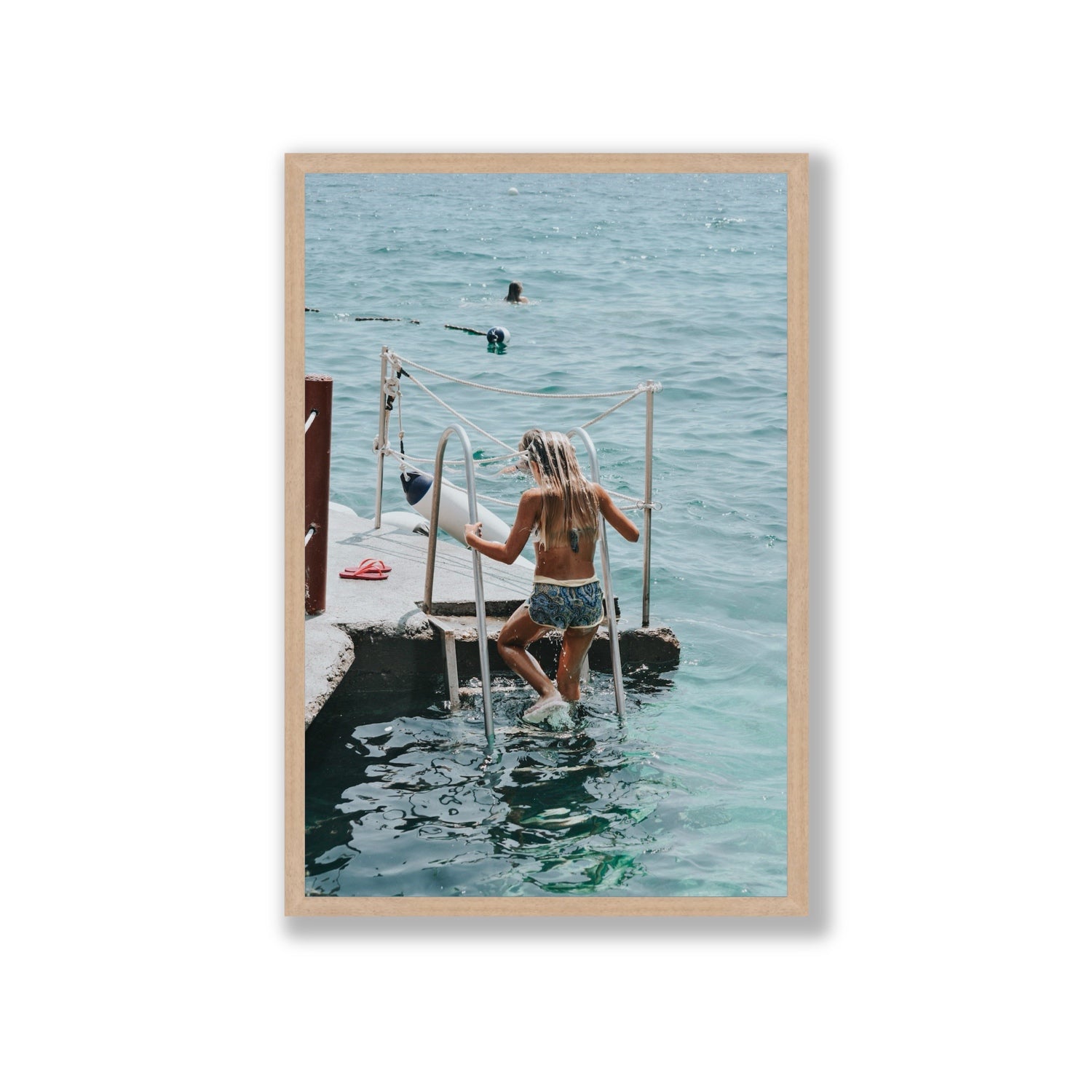Little Mermaid Capri Mediterranean wall art Giant full-bleed fine art print in natural oak frame