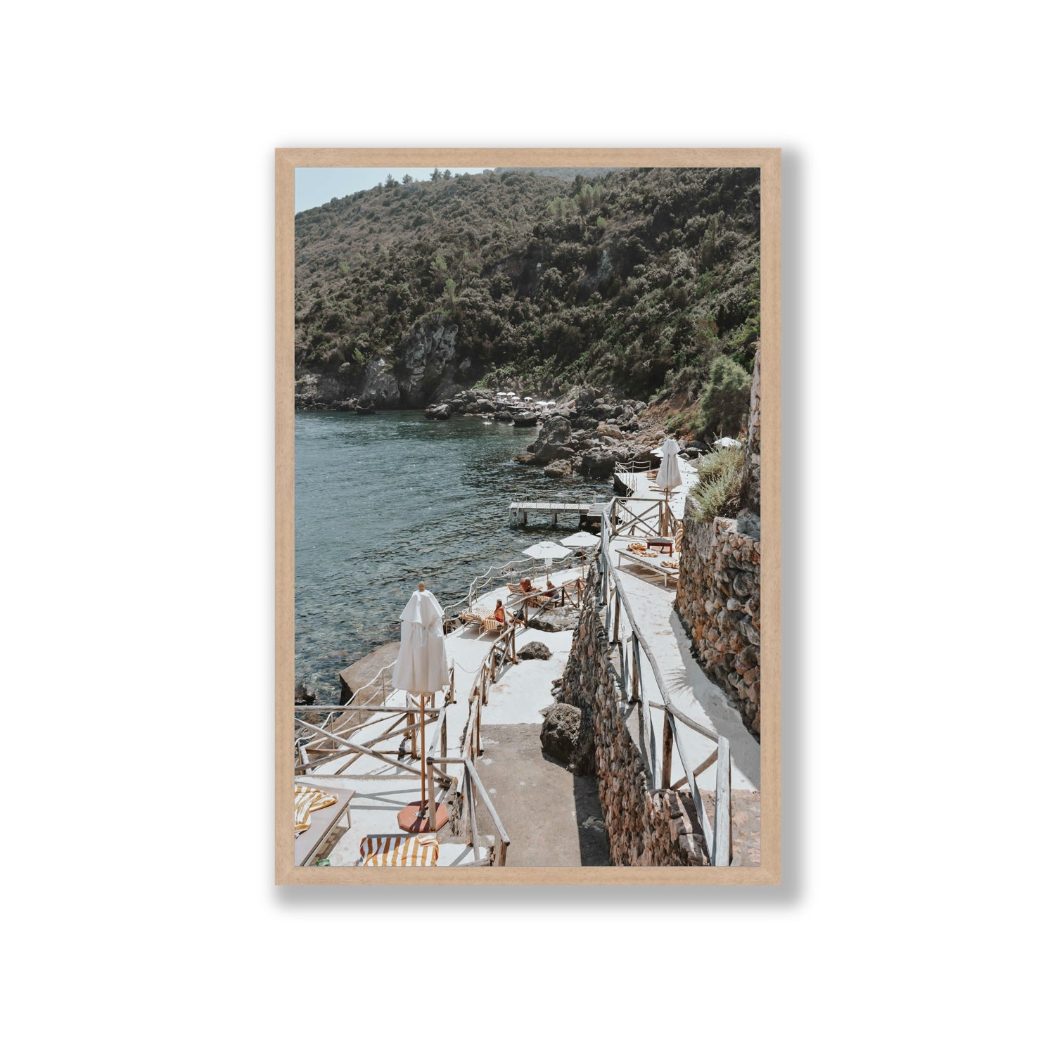 L'Estate Tuscany coastal Italian wall art Giant full-bleed fine art print in natural oak frame