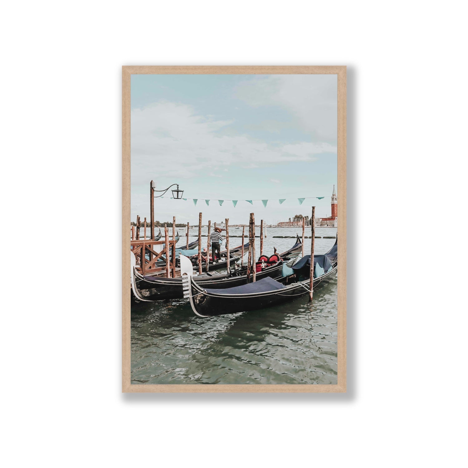 The Gondolier Venice Gondola Italian wall art Giant full-bleed fine art print in natural oak frame