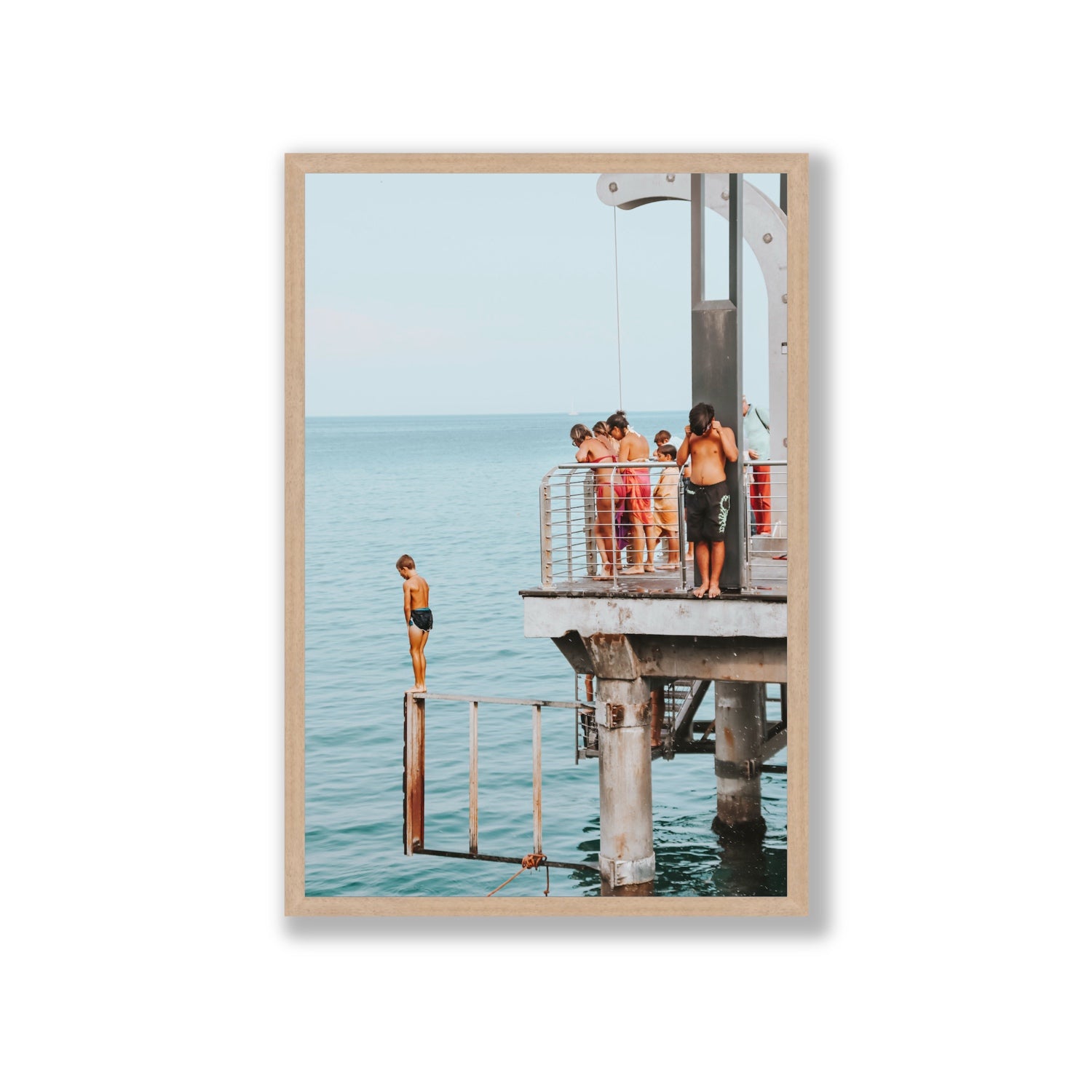 Golden Boy Alassio coastal decor wall art Giant full-bleed fine art print in natural oak frame