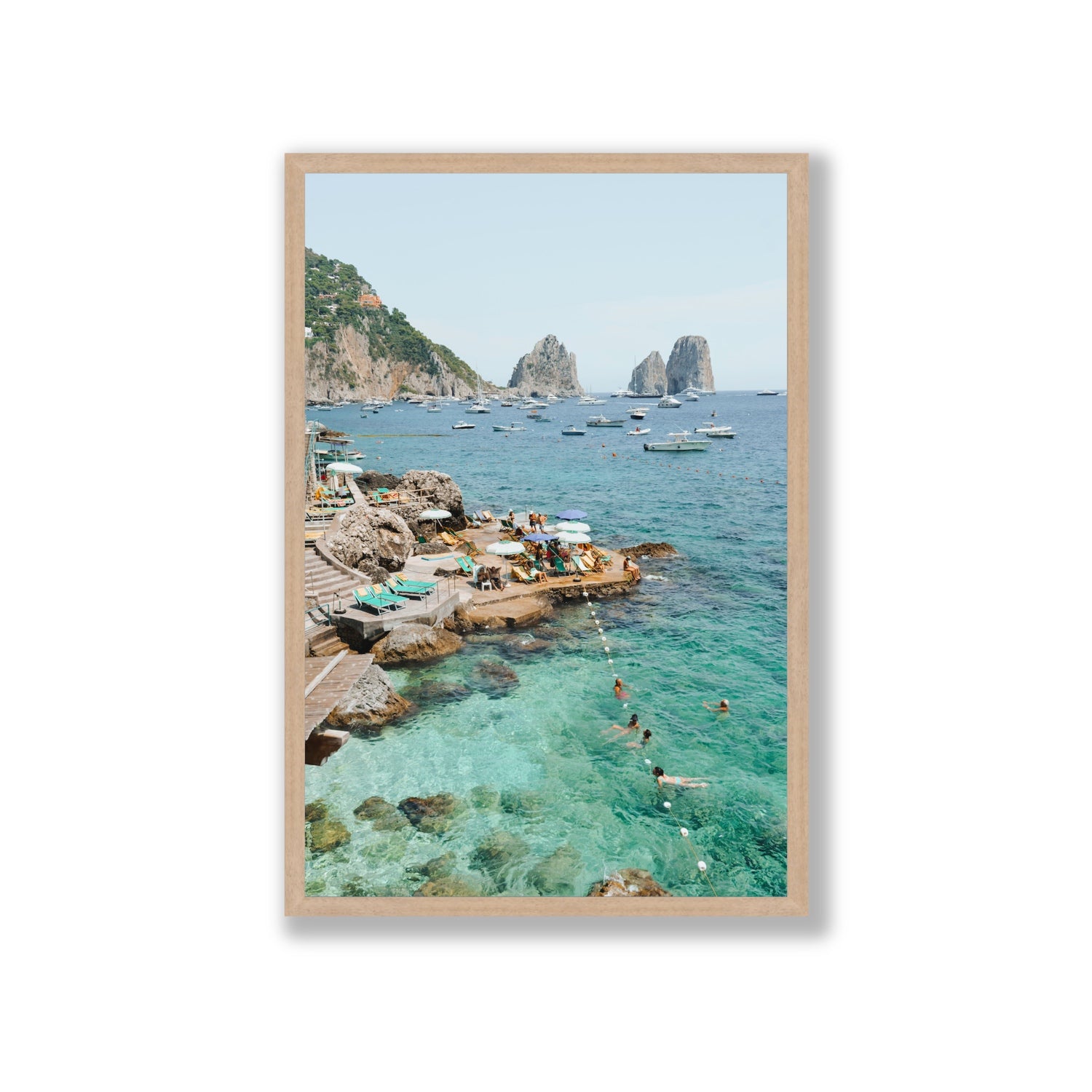 Summertime Blues Capri Mediterranean wall art Giant full-bleed fine art print in natural oak frame