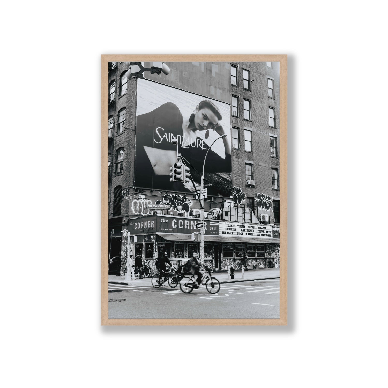 Runway To Rooftops New York NYC Black & White wall art Giant full-bleed fine art print in natural oak frame
