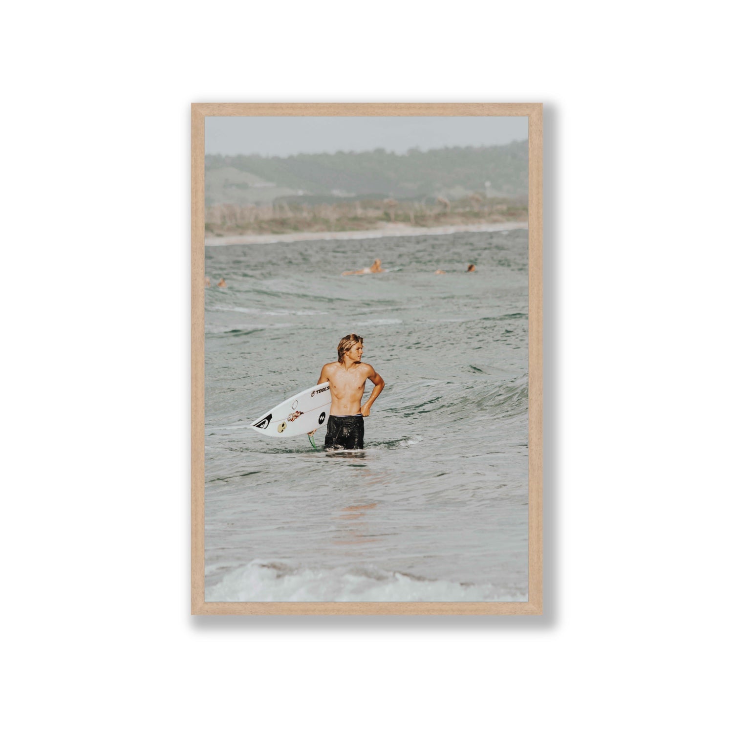 Chasing Mavericks Byron Bay Surf coastal wall art Giant full-bleed fine art print in natural oak frame