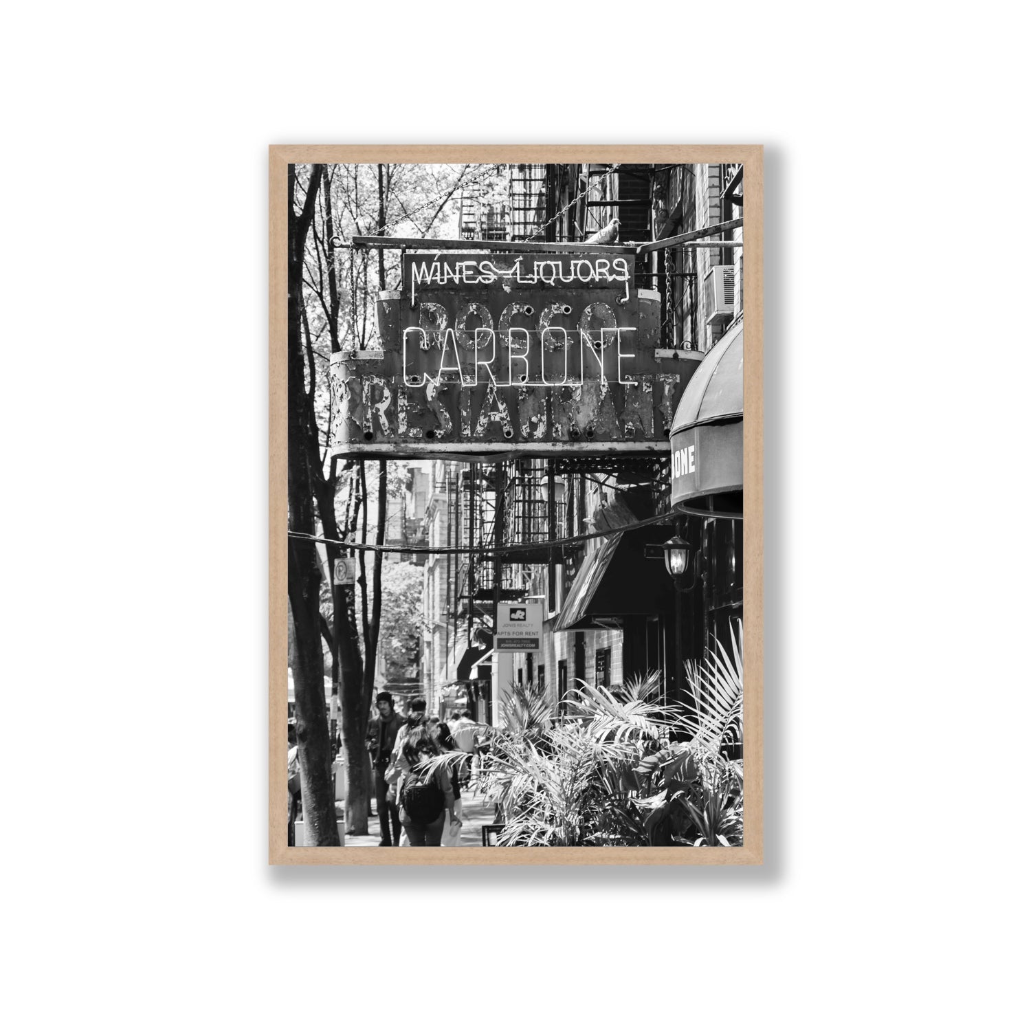 Paparazzi To Pasta New York NYC Black & White wall art Giant full-bleed fine art print in natural oak frame