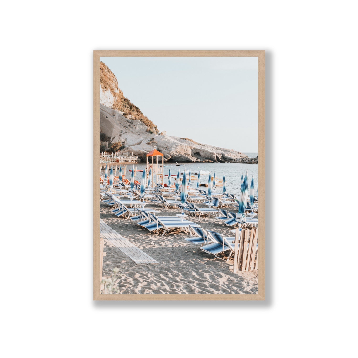 The Golden Hour Ischia Italian coastal wall art Giant full-bleed fine art print in natural oak frame