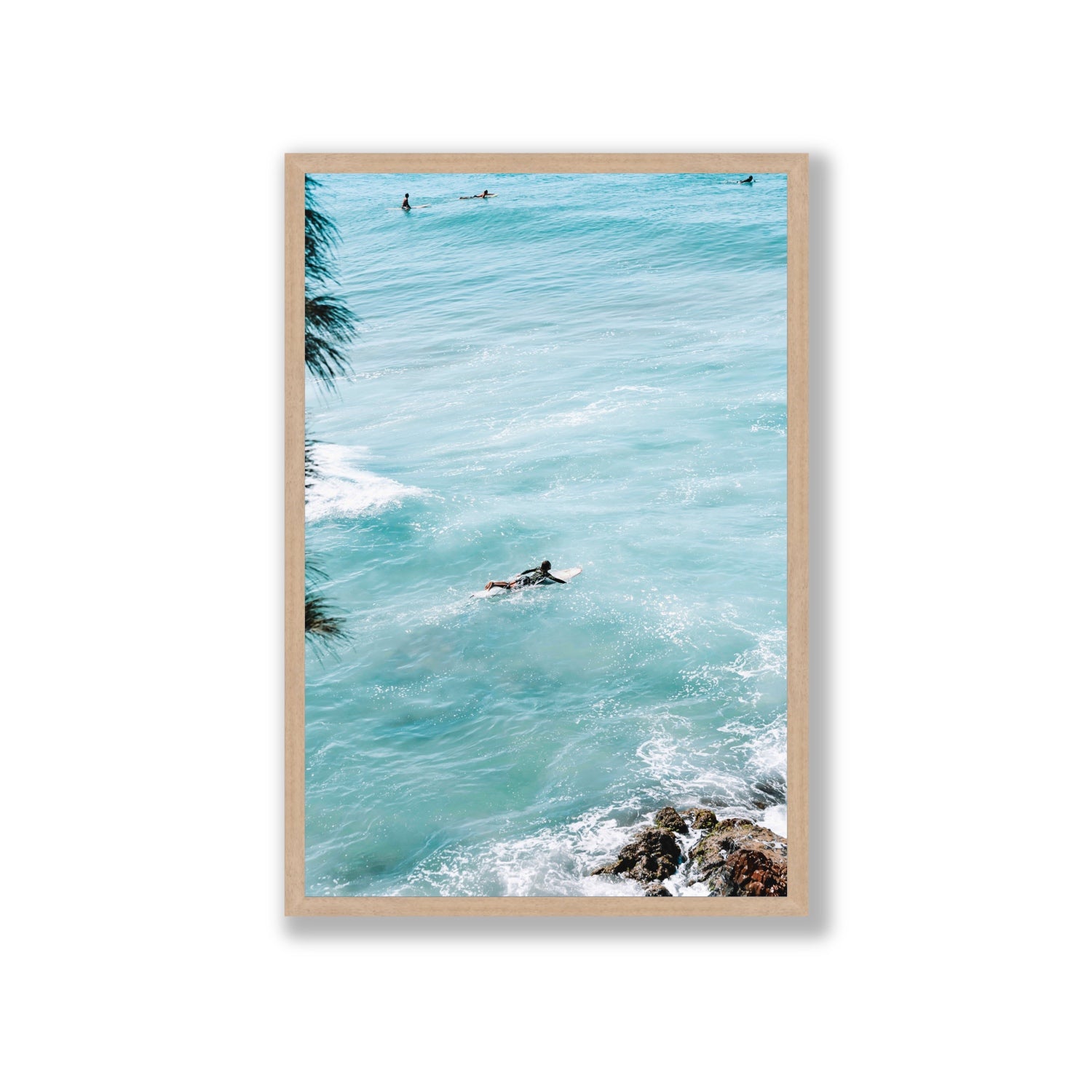 Blue Crush fine art print, Byron Bay, Australia, Giant, Natural Oak Frame · Full Bleed, Fine Art Print