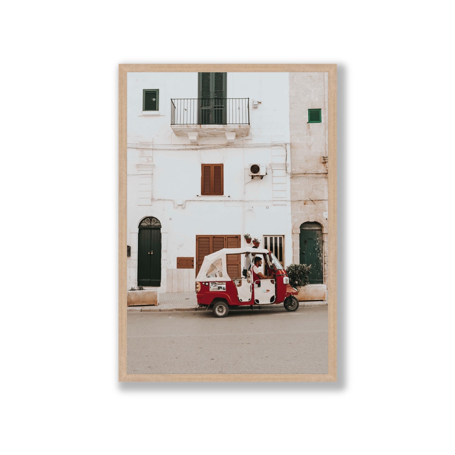 Groovy Piaggio Puglia Italian wall art Giant full-bleed fine art print in natural oak frame