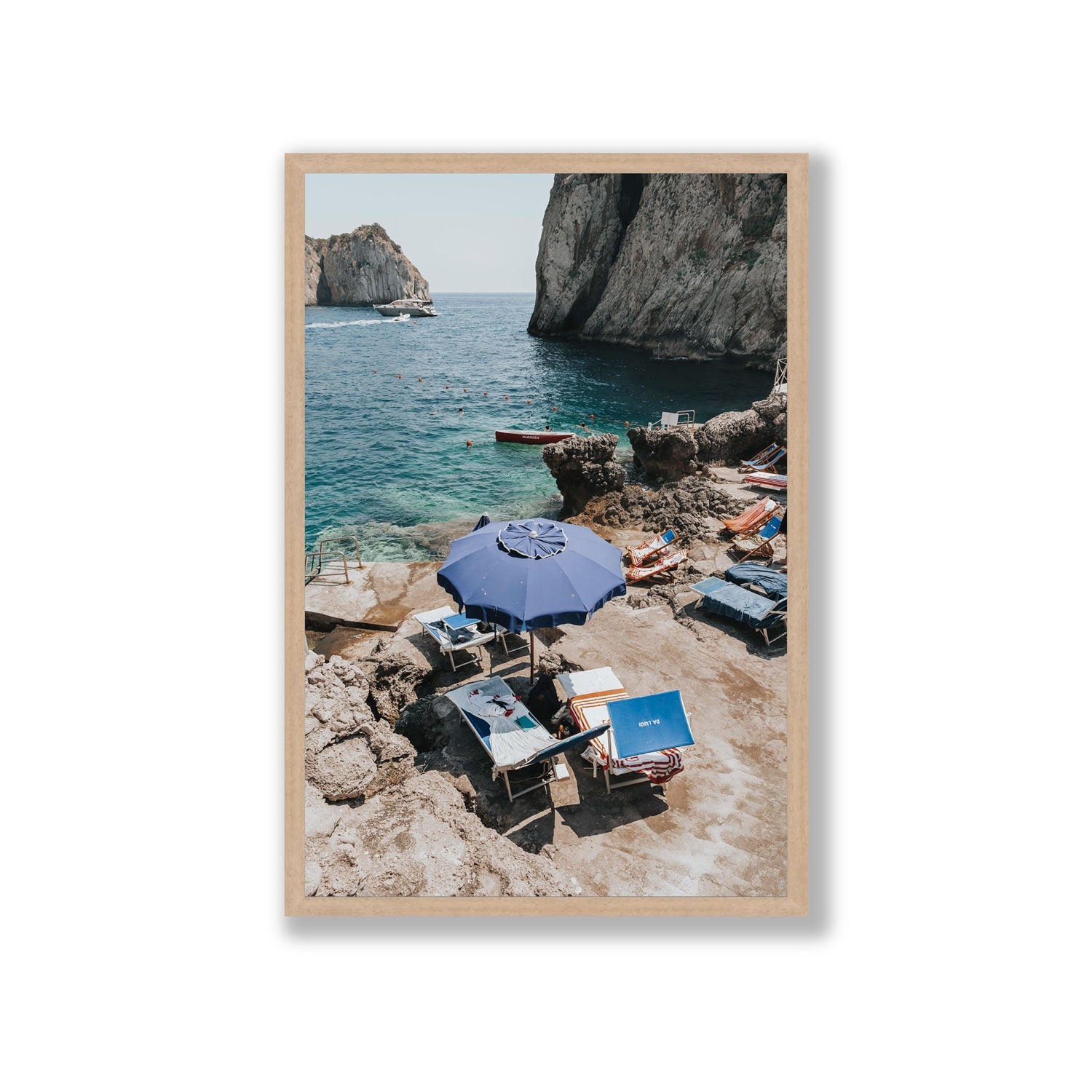 Lonely Loungers fine art print, Capri, Italy, Giant, Natural Oak Frame · Full Bleed, Fine Art Print