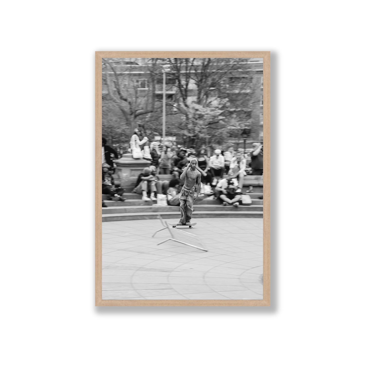 Skate Park Serenade New York NYC Black & White wall art Giant full-bleed fine art print in natural oak frame