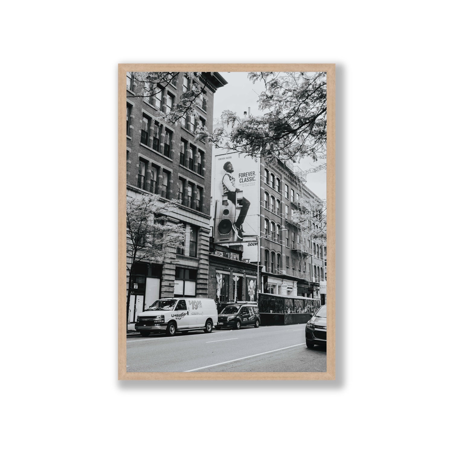 Forever Classic New York NYC Black & White wall art Giant full-bleed fine art print in natural oak frame