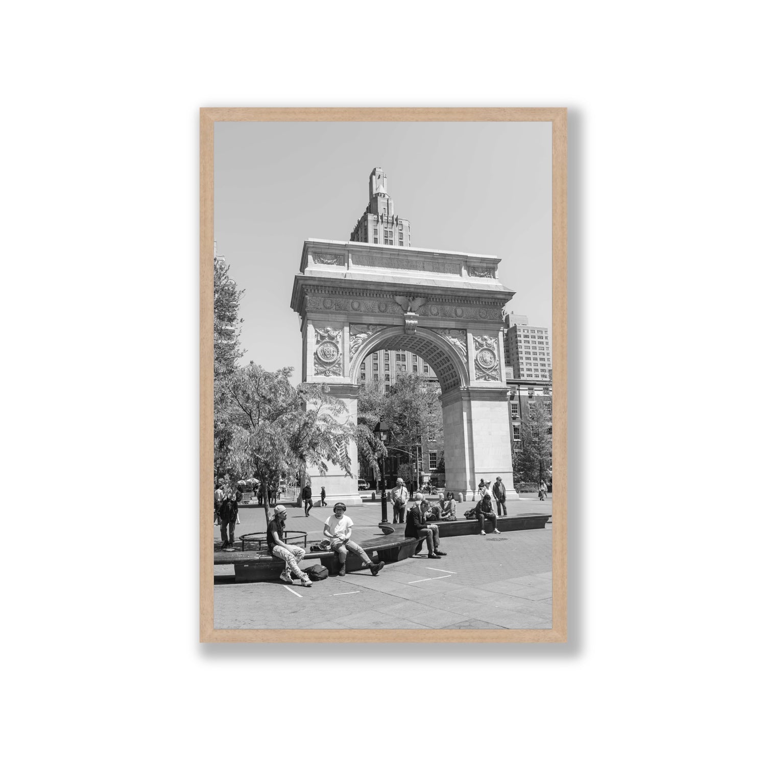 City Picnic New York NYC Black & White wall art Giant full-bleed fine art print in natural oak frame