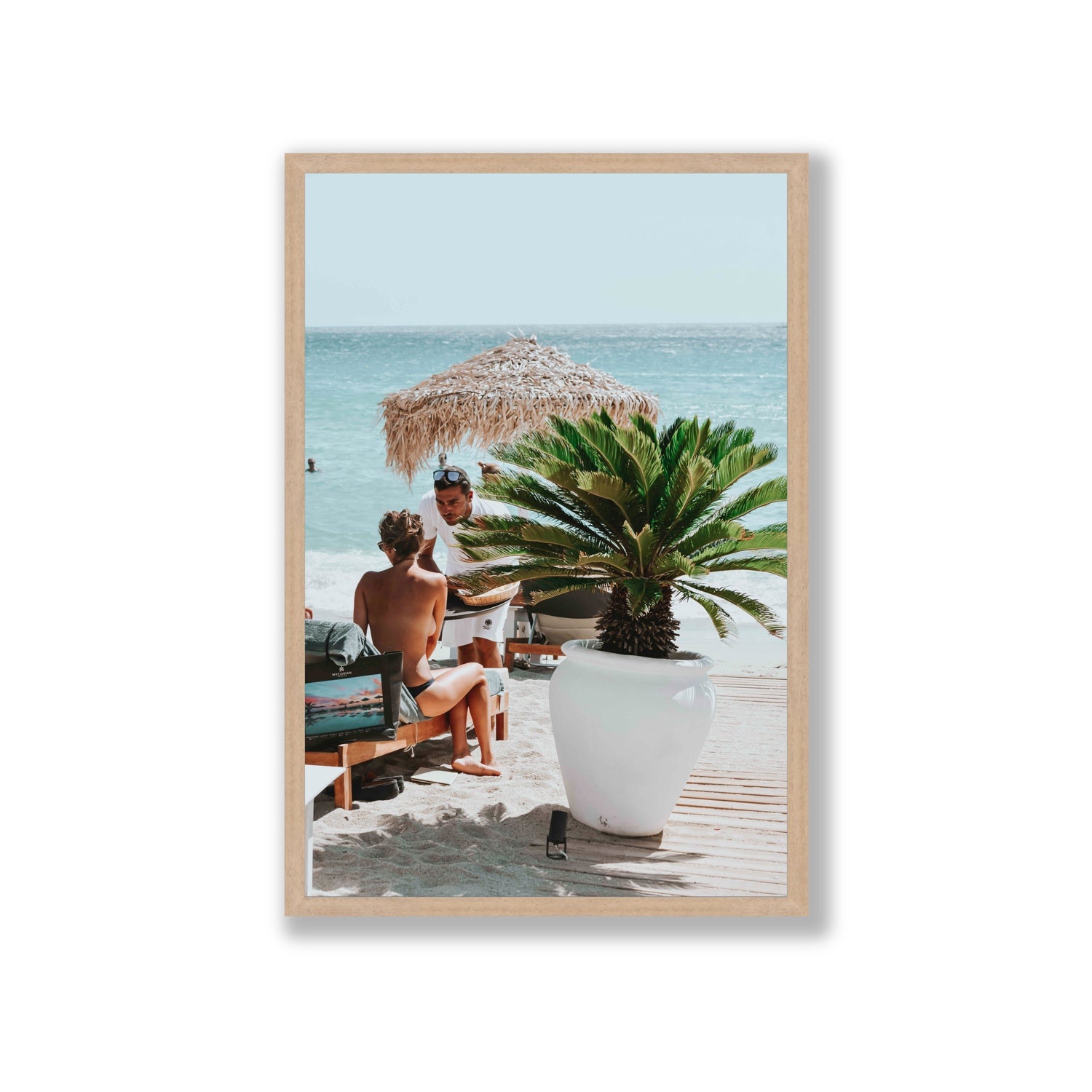At Your Service Mykonos Greek island wall art Giant full-bleed fine art print in natural oak frame