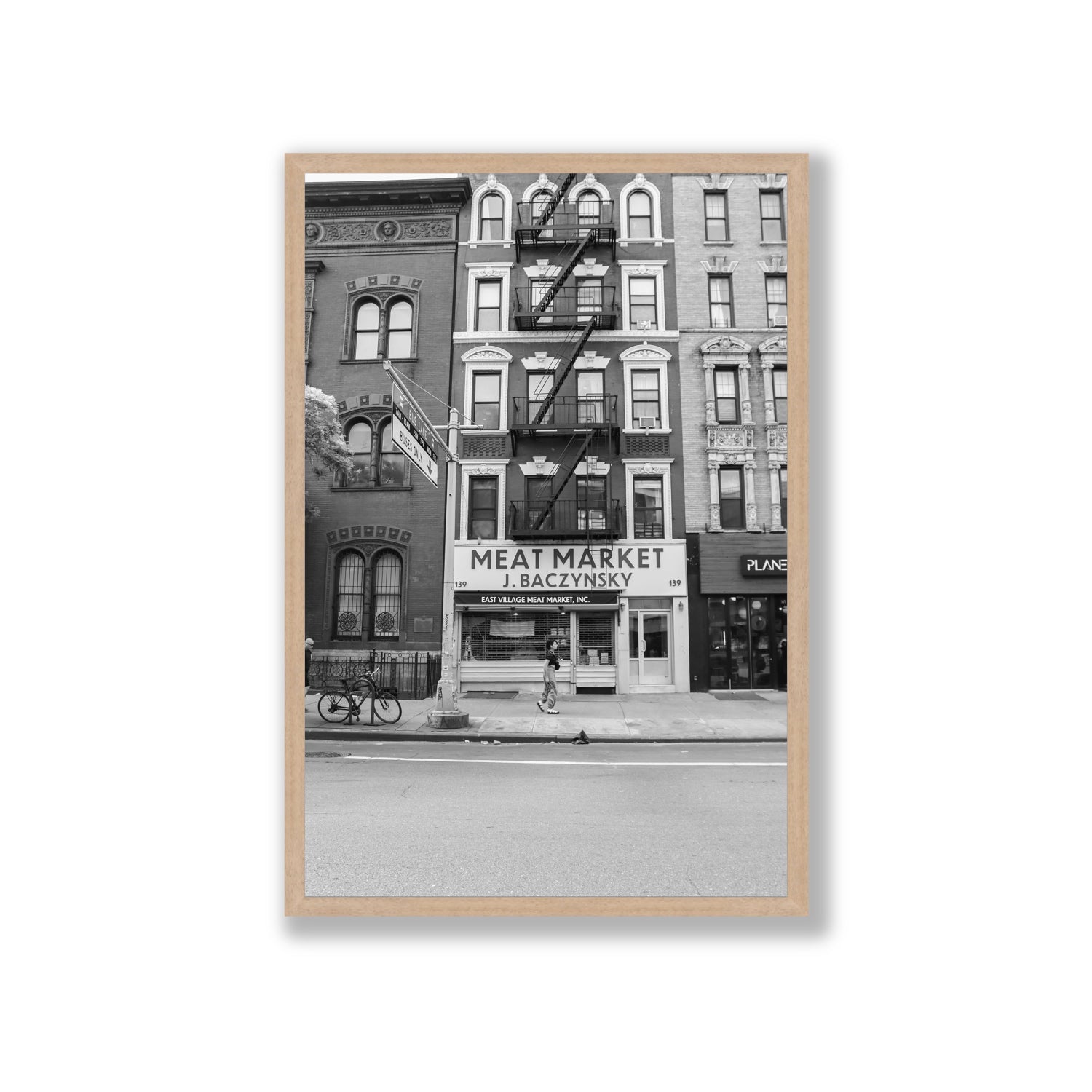 Vertical Village New York NYC Black & White wall art Giant full-bleed fine art print in natural oak frame