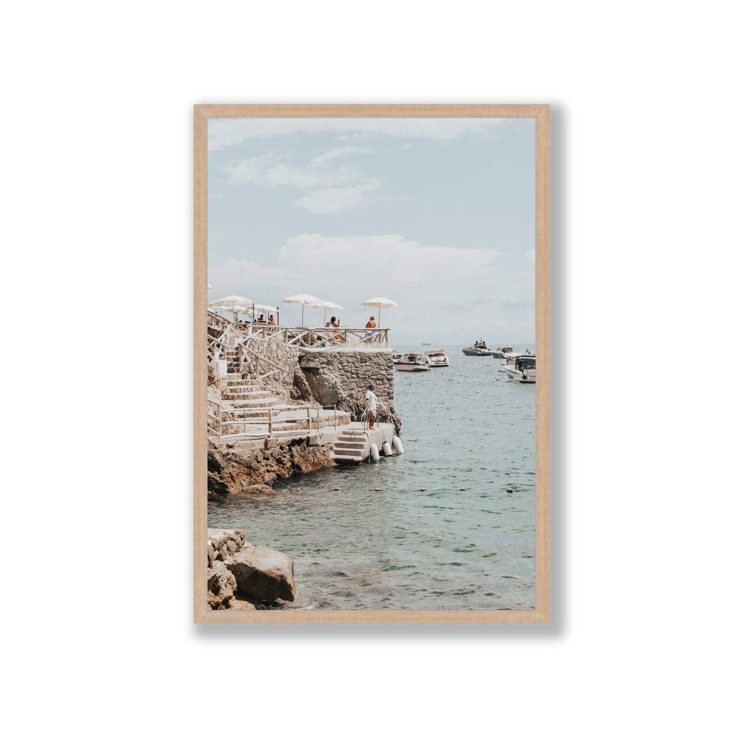 Pier Patrol fine art print, Nerano, Italy, Giant, Natural Oak Frame · Full Bleed, Fine Art Print
