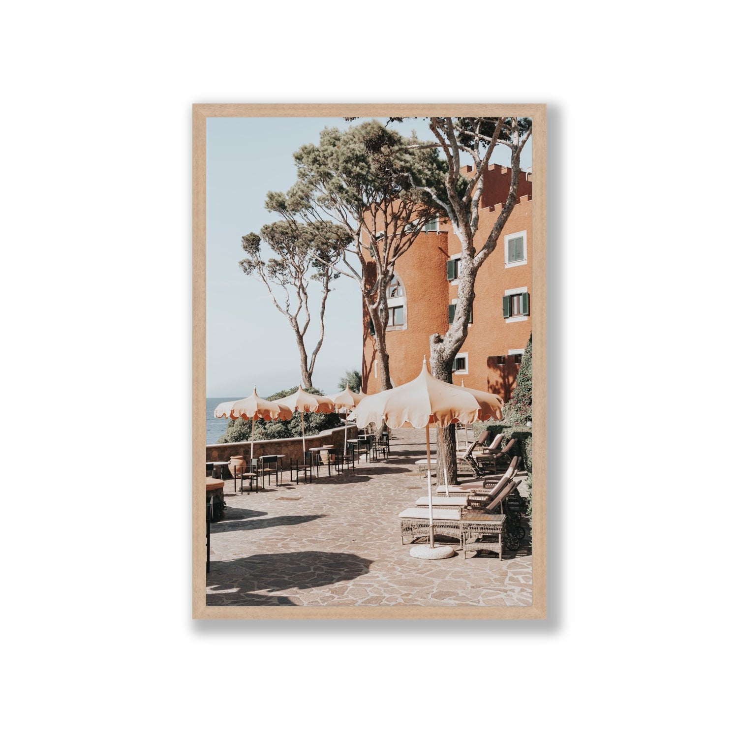Mezzatorre Ischia Italian Mediterranean decor wall art Giant full-bleed fine art print in natural oak frame