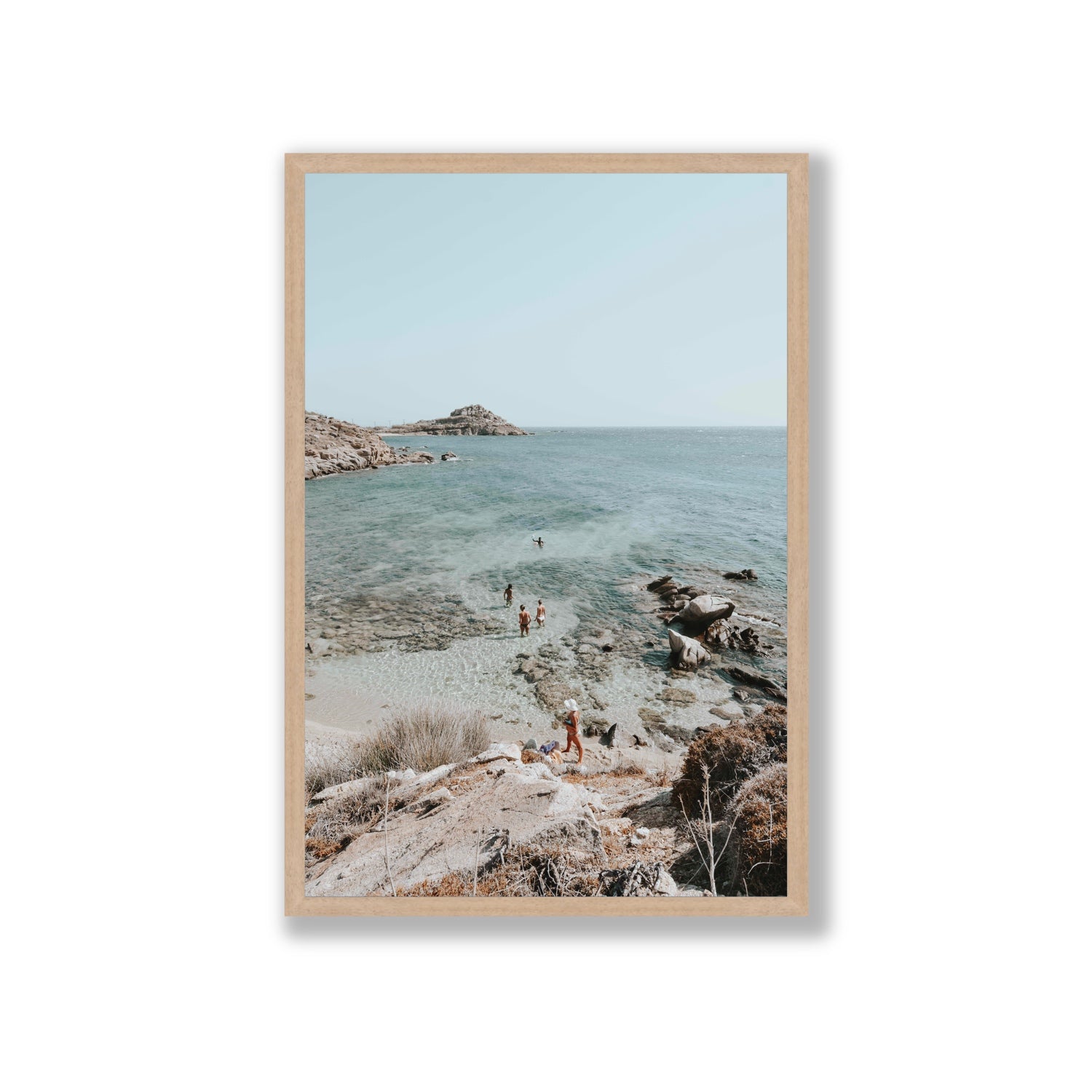 Explorers Mykonos Greek island wall art Giant full-bleed fine art print in natural oak frame