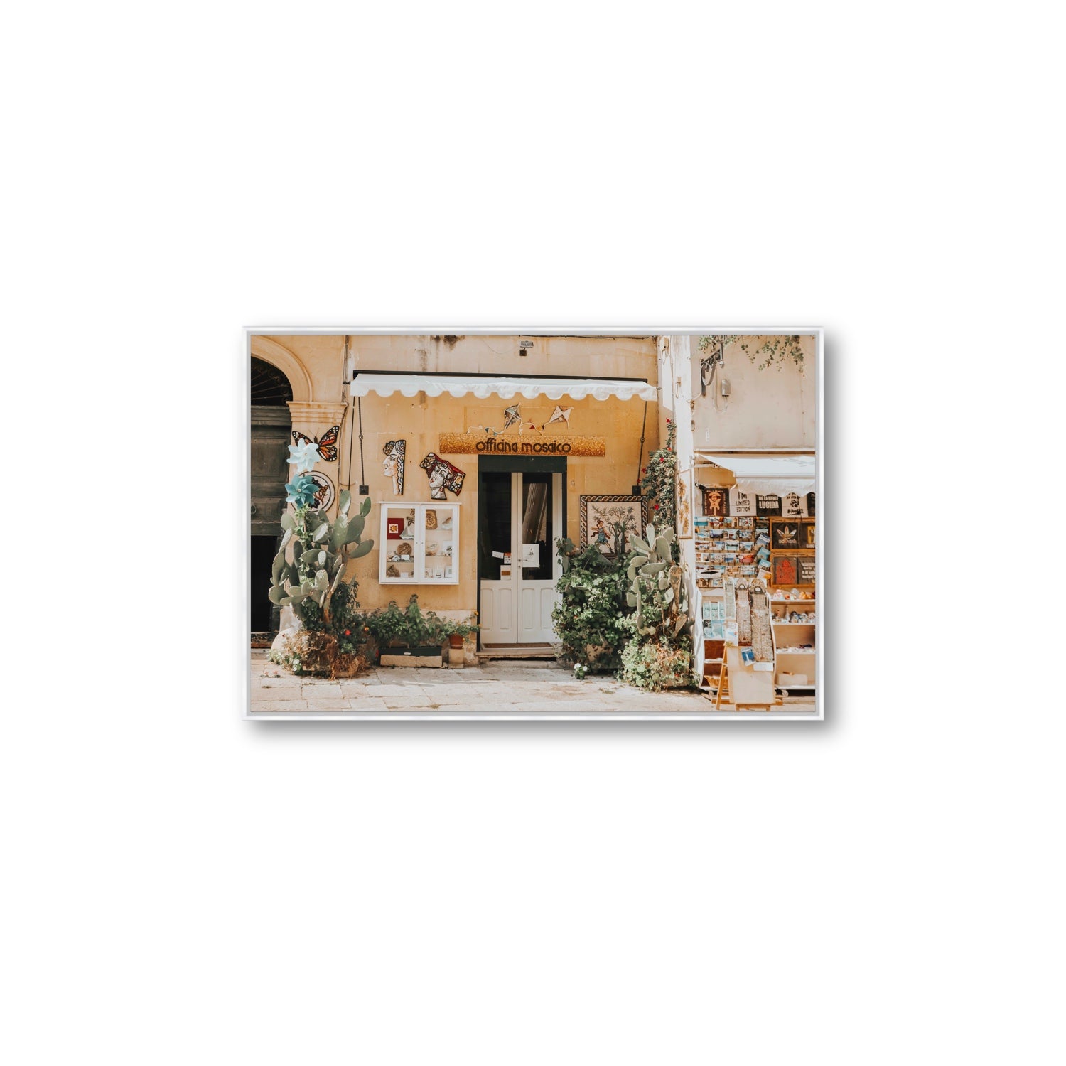 Mosaic Workshop Puglia Italian wall art Large fine art canvas in white float frame