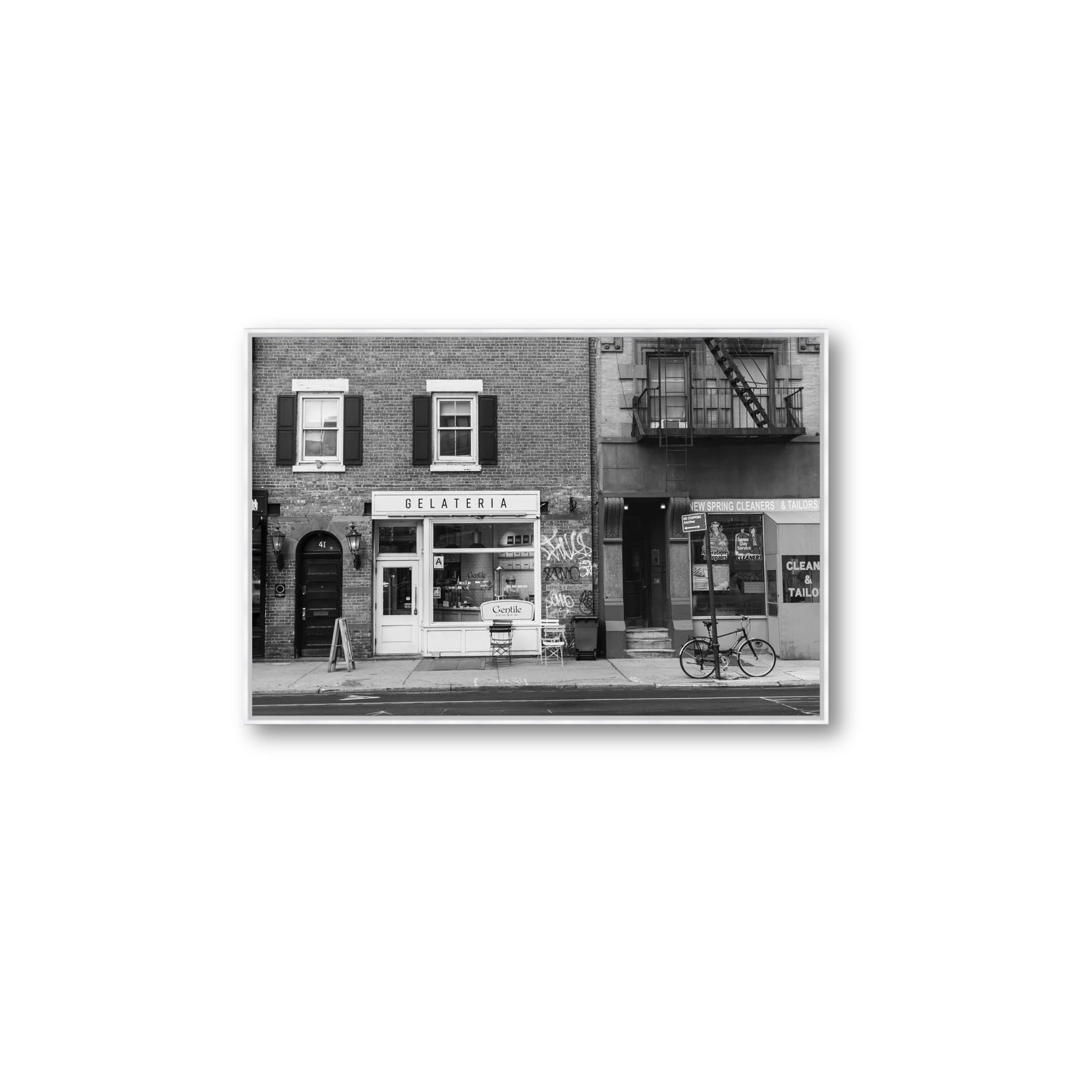 West Village Dolcezza New York NYC Black & White wall art Large fine art canvas in white float frame