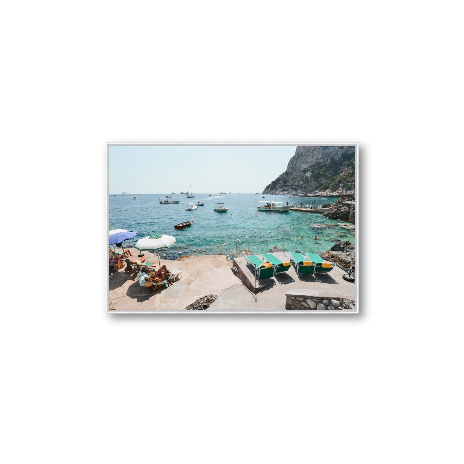 Save Me A Seat Capri Mediterranean wall art Large fine art canvas in white float frame