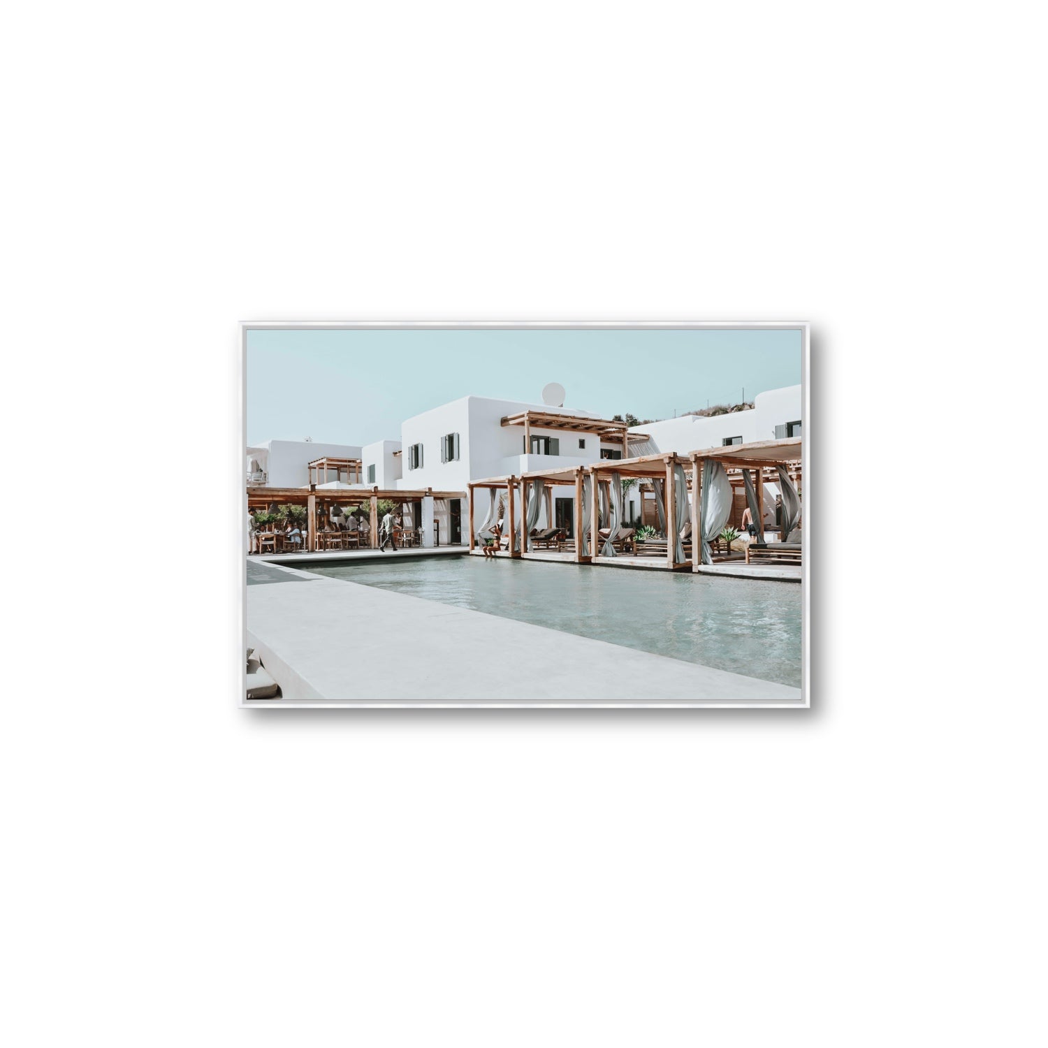 Polytelís Mykonos Greek island wall art Large fine art canvas in white float frame