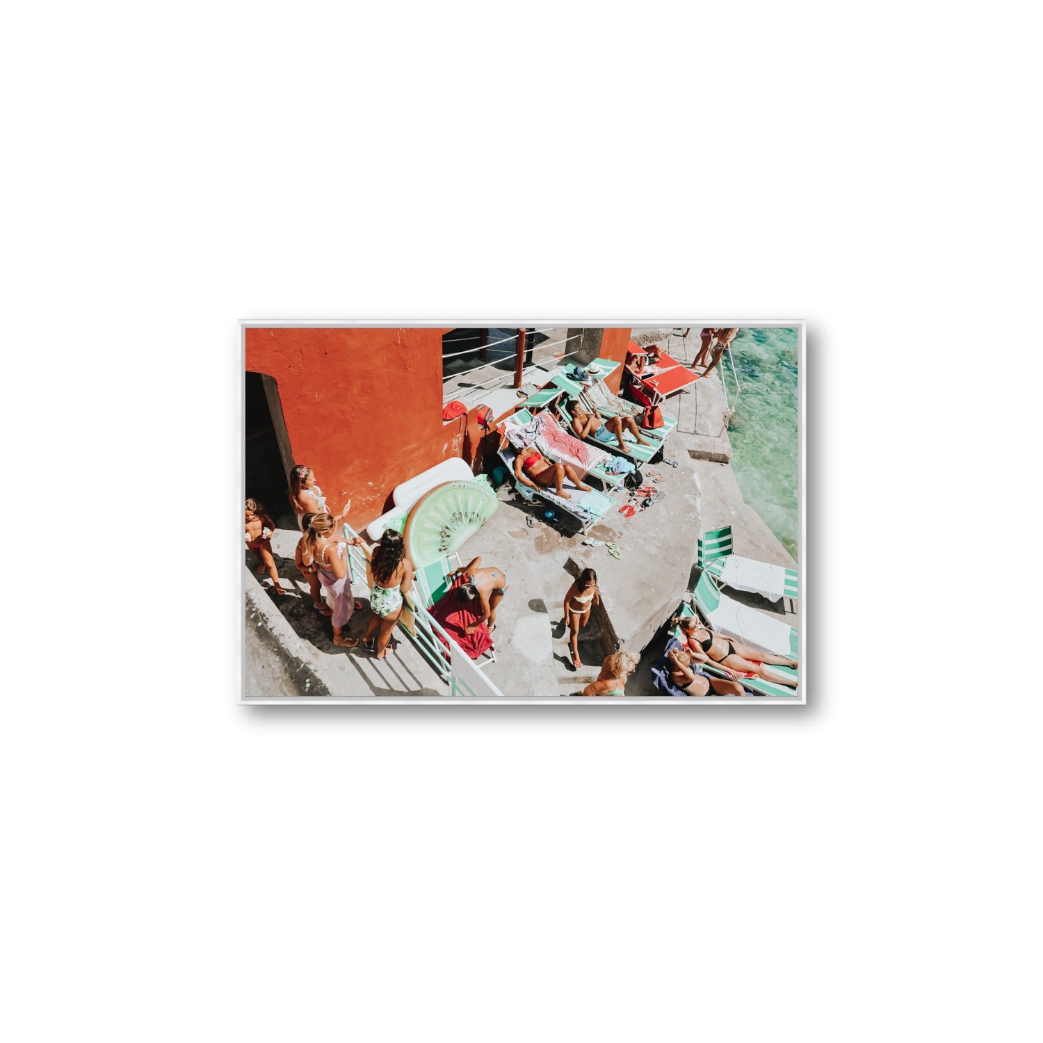 Italianita Capri beach Mediterranean wall art Large fine art canvas in white float frame